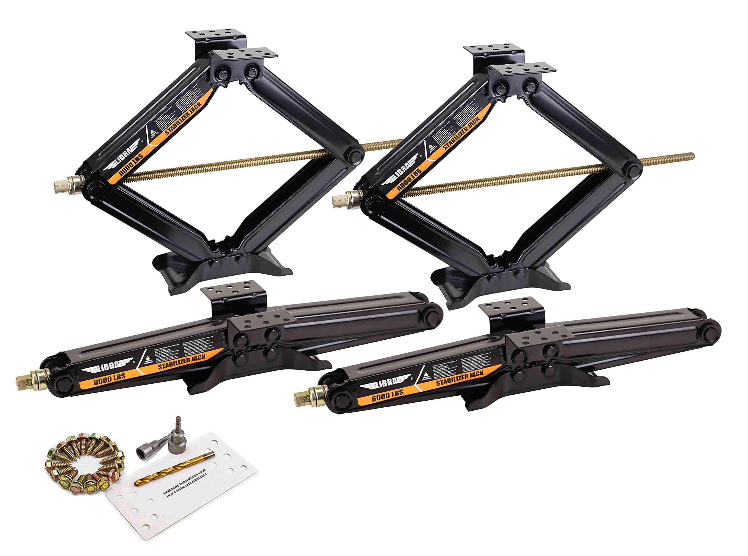 Libra Set Of 4 6000 Lb 24'' Rv Trailer Stabilizer Leveling Scissor Jacks W/Dual Power Drill Sockets & Complete Set Of Mounting H