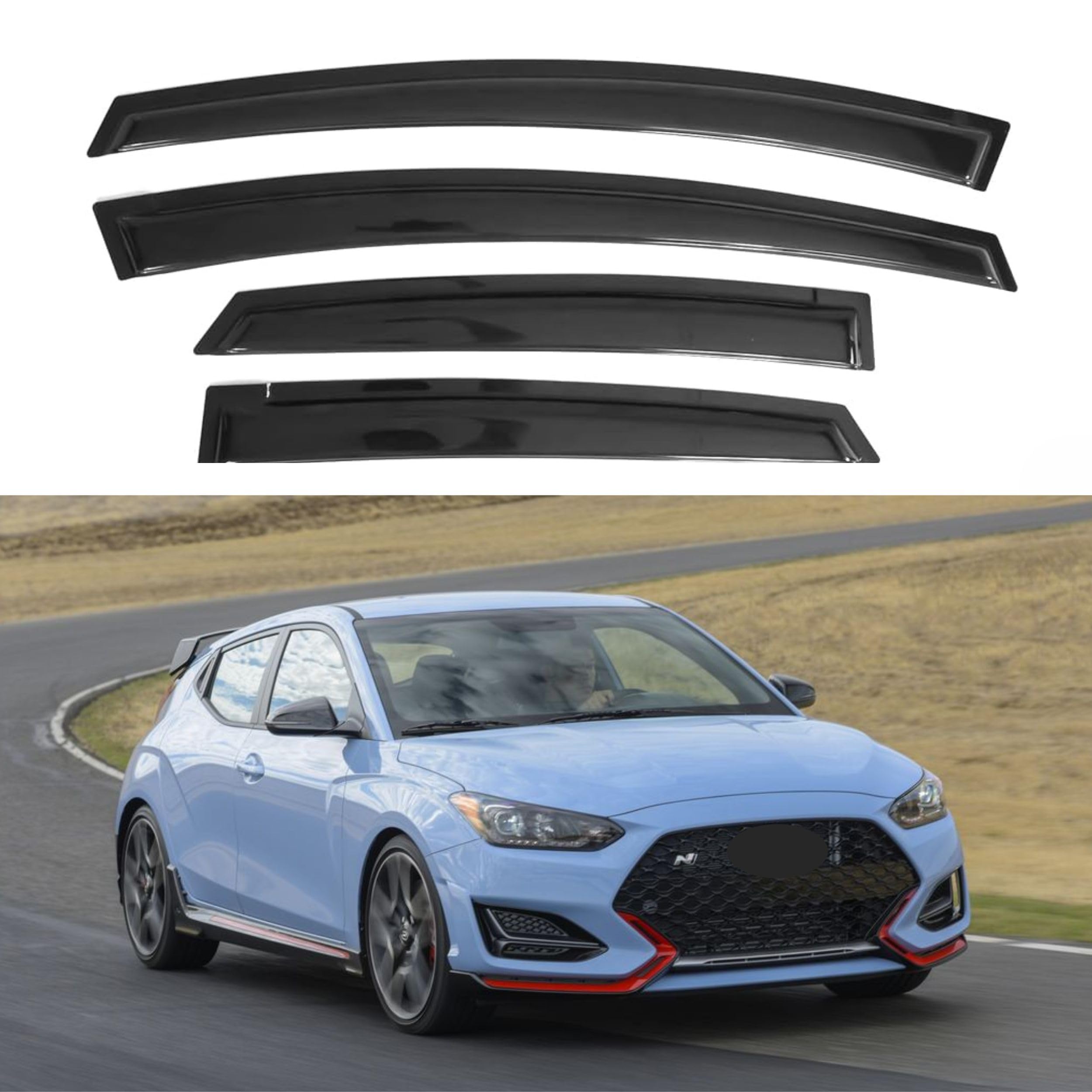 Ig Window Visor For Hyundai Veloster N 2019-2022, Rain Guard Tape-On Extra Durable Sun Wind Side Vent Window Deflector, 2019 202