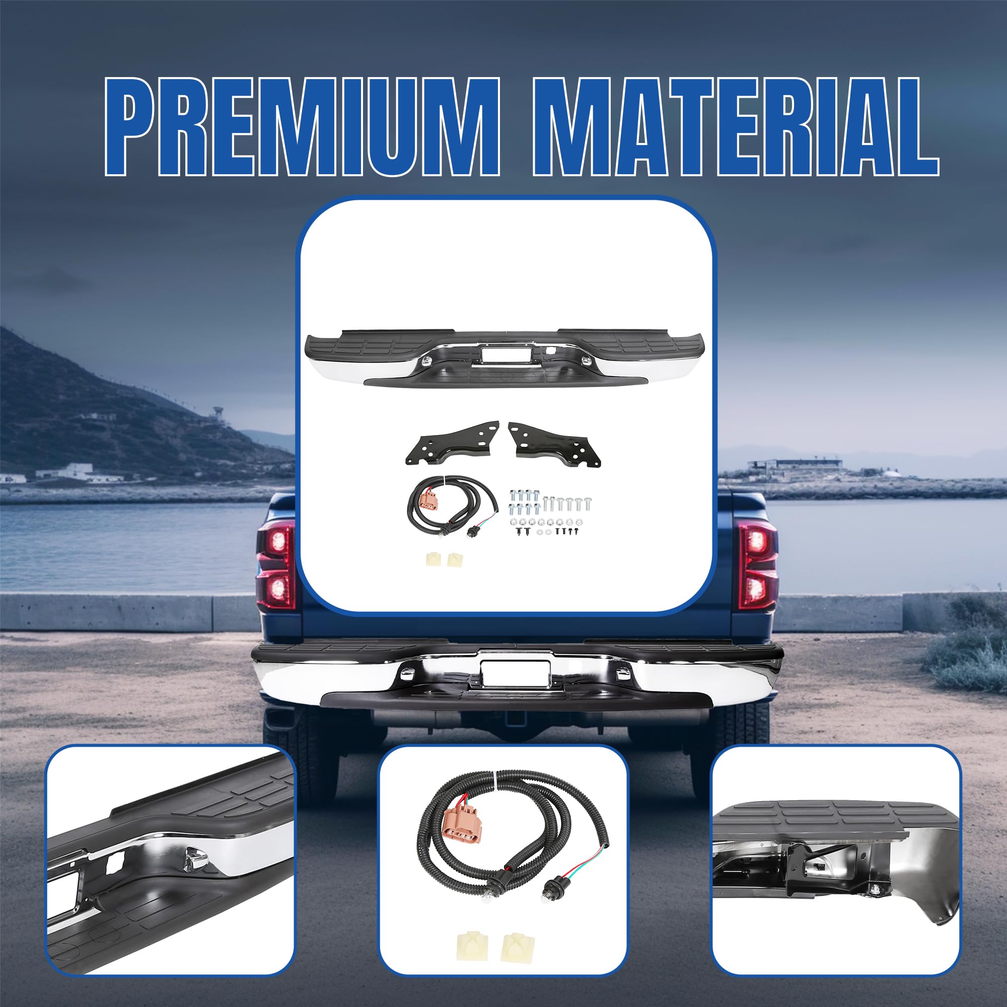 KUAFU Chrome Rear Step Bumper Compatible with 1999-2006 Chevy Chevrolet Silverado GMC Sierra 1500 2500 Steel with License Plate