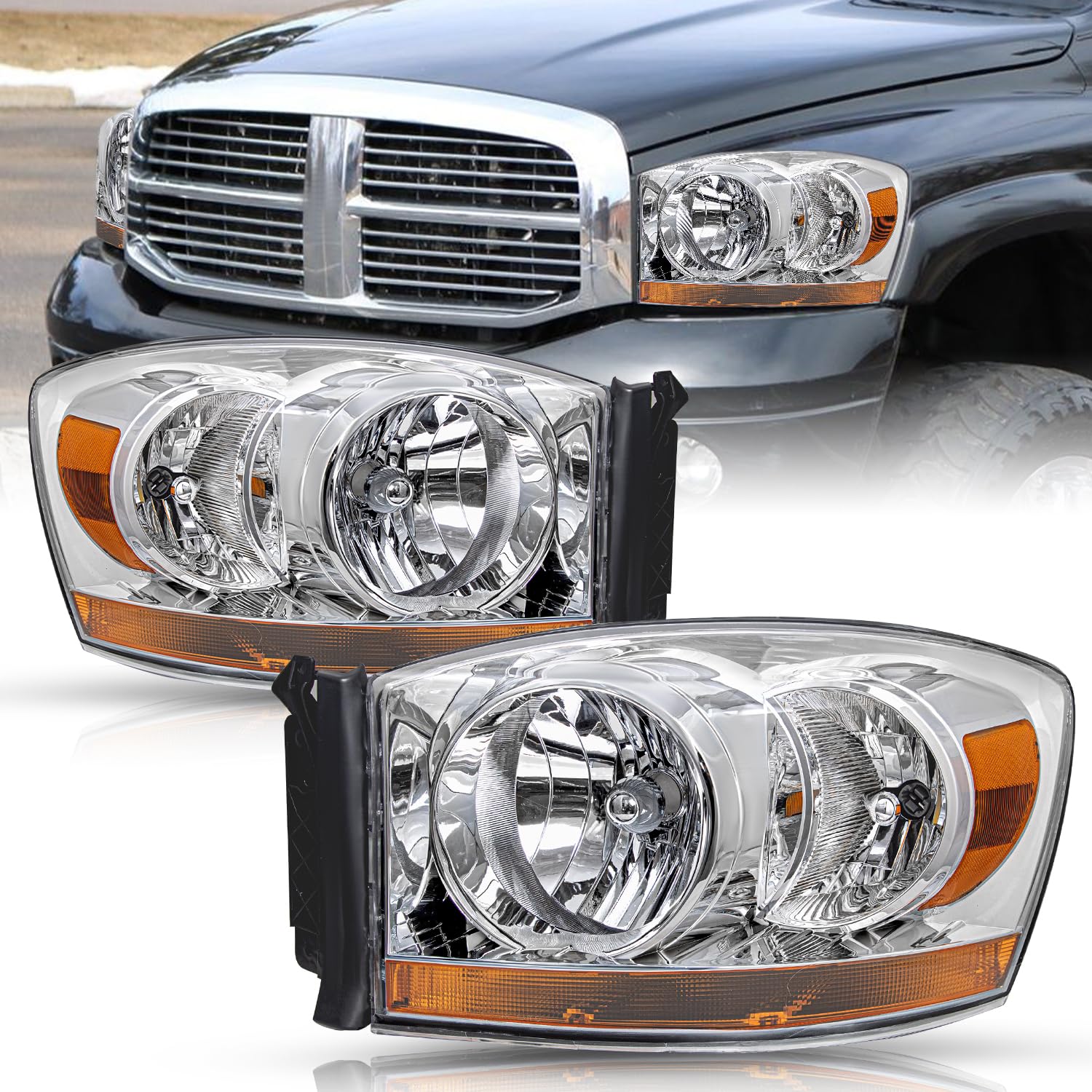 Tusdar Headlight Assembly Set Fits For 2006-2008 Dodge Ram 1500/2007-2009 Dodge Ram 2500 3500 Pickup Driver And Passenger Side