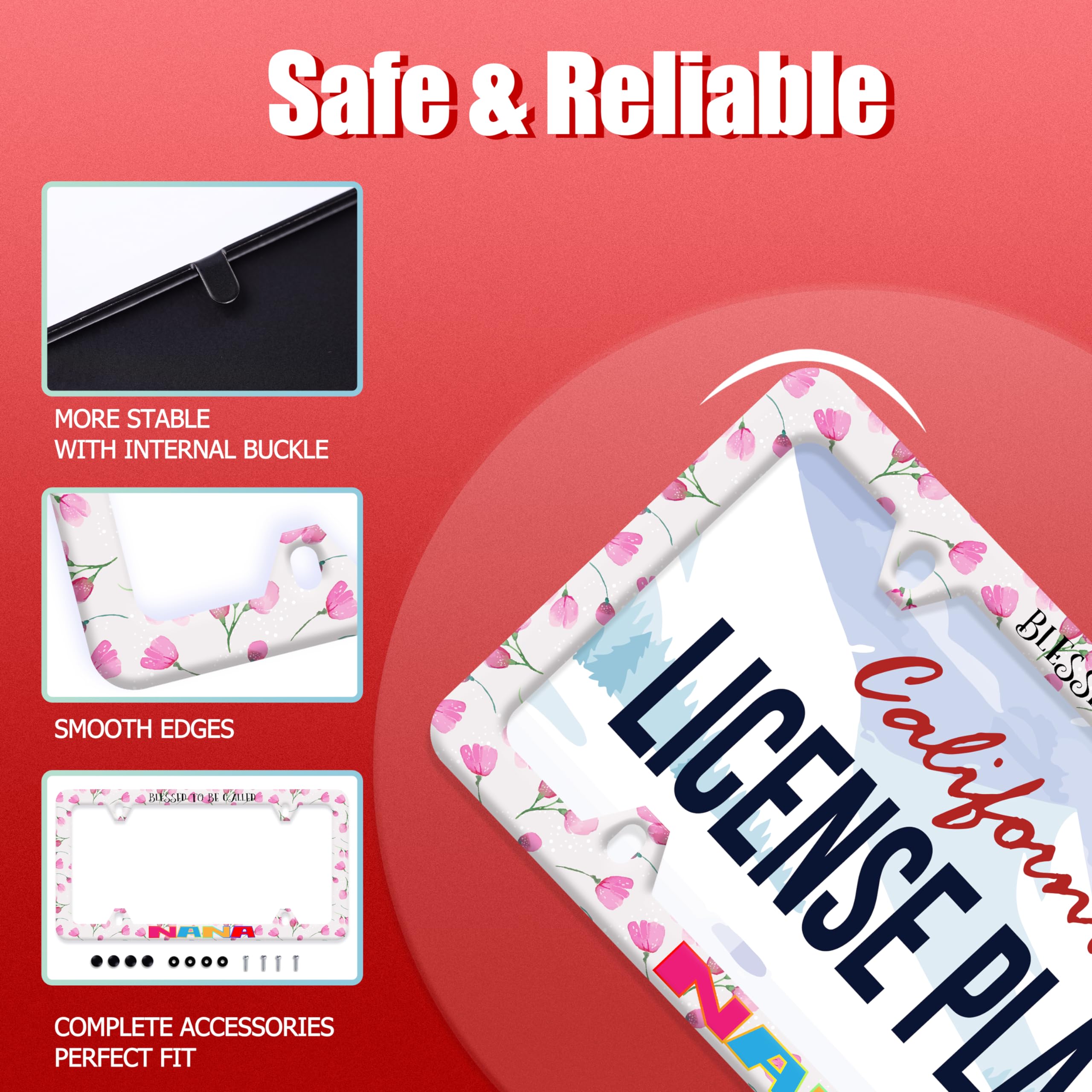 Blessed To Be Called Nana License Plate Frame Floral Christianity License Plate Colorful Stainless Steel Auto Parts Funny Licens