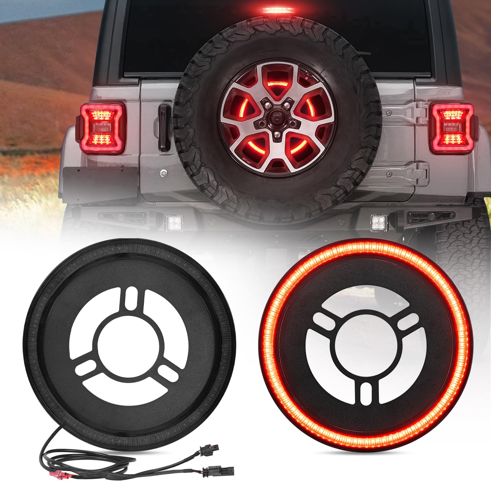 Bordan Spare Tire Led Third Brake Light For Wrangler Jl Jlu, Plug & Play, Rear Brake Light Compatible With 2018-2022 Jeep Wrangl