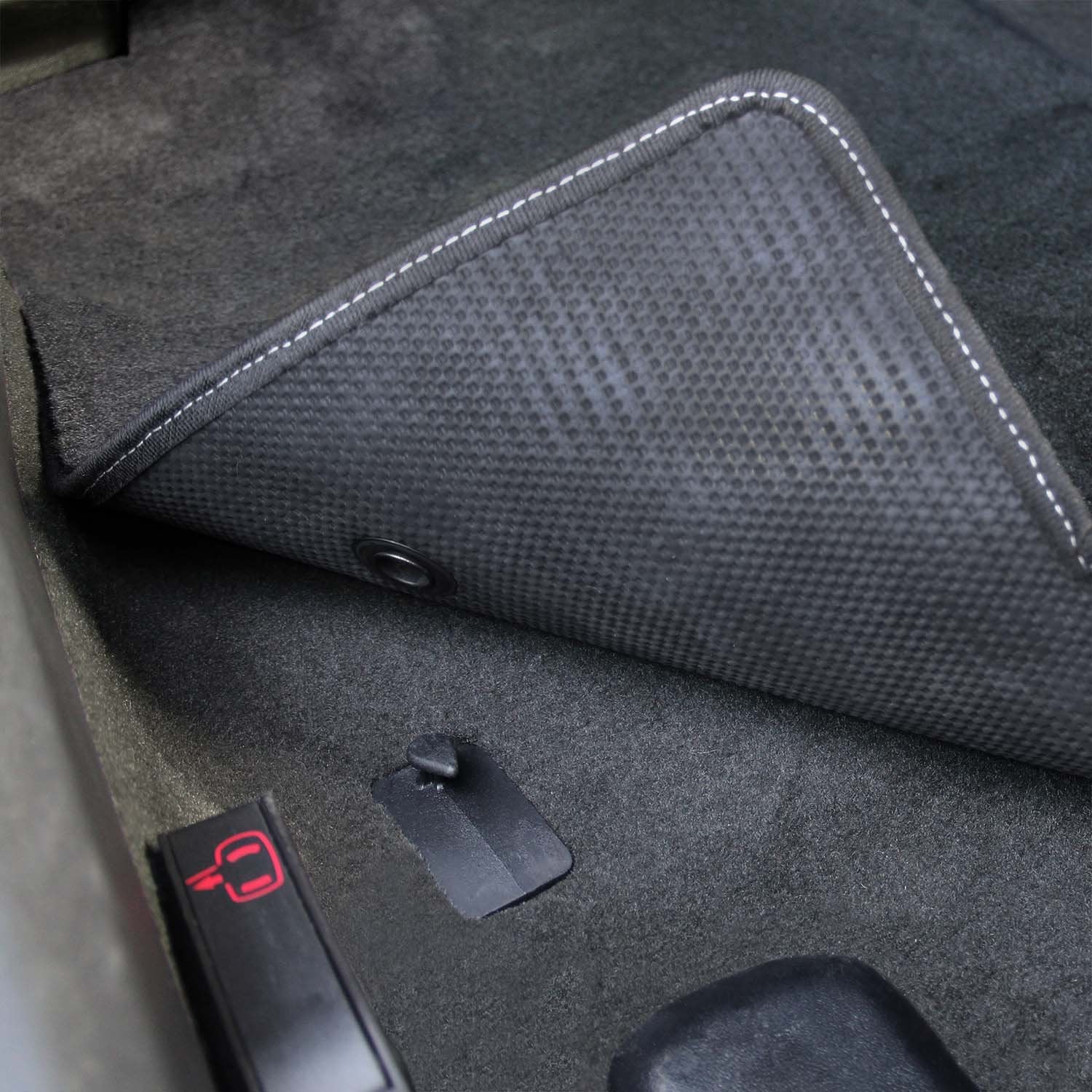 Fits 2007.5-2013 C6 Corvette Driver & Passenger Floor Mats Set; Black / Ebony Velourtex Fabric With Crossed Flags Logo Embroider