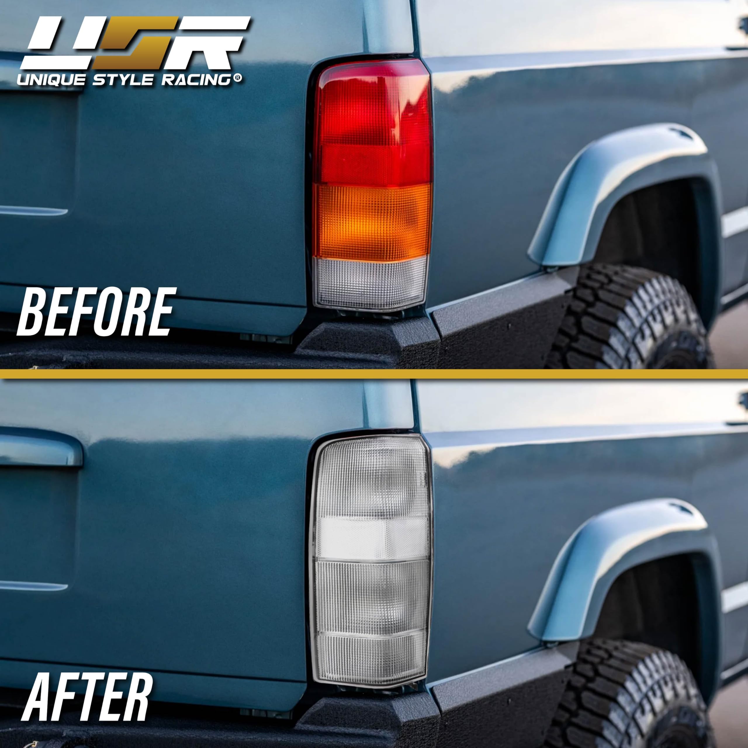 USR 97-01 Cherokee XJ Tail Light Assembly - Left + Right Pair, All Clear Lens with Bulbs for 1997-2001 Jeep Cherokee XJ SUV