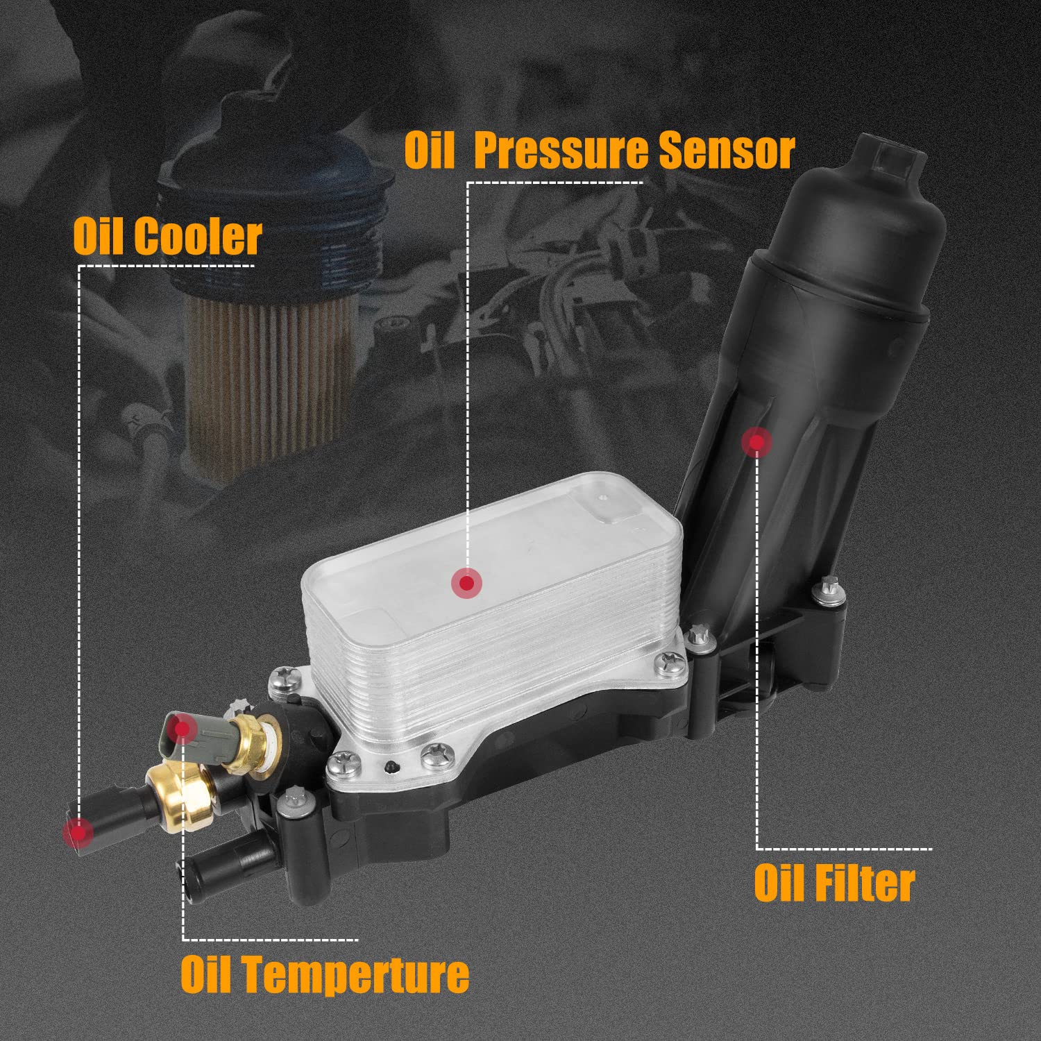 RANSOTO Engine Oil Cooler With Oil Filter Housing Adapter Compatible With 2014 2015 2016 2017 Chrysler 200 300, Dodge Avenger Jo