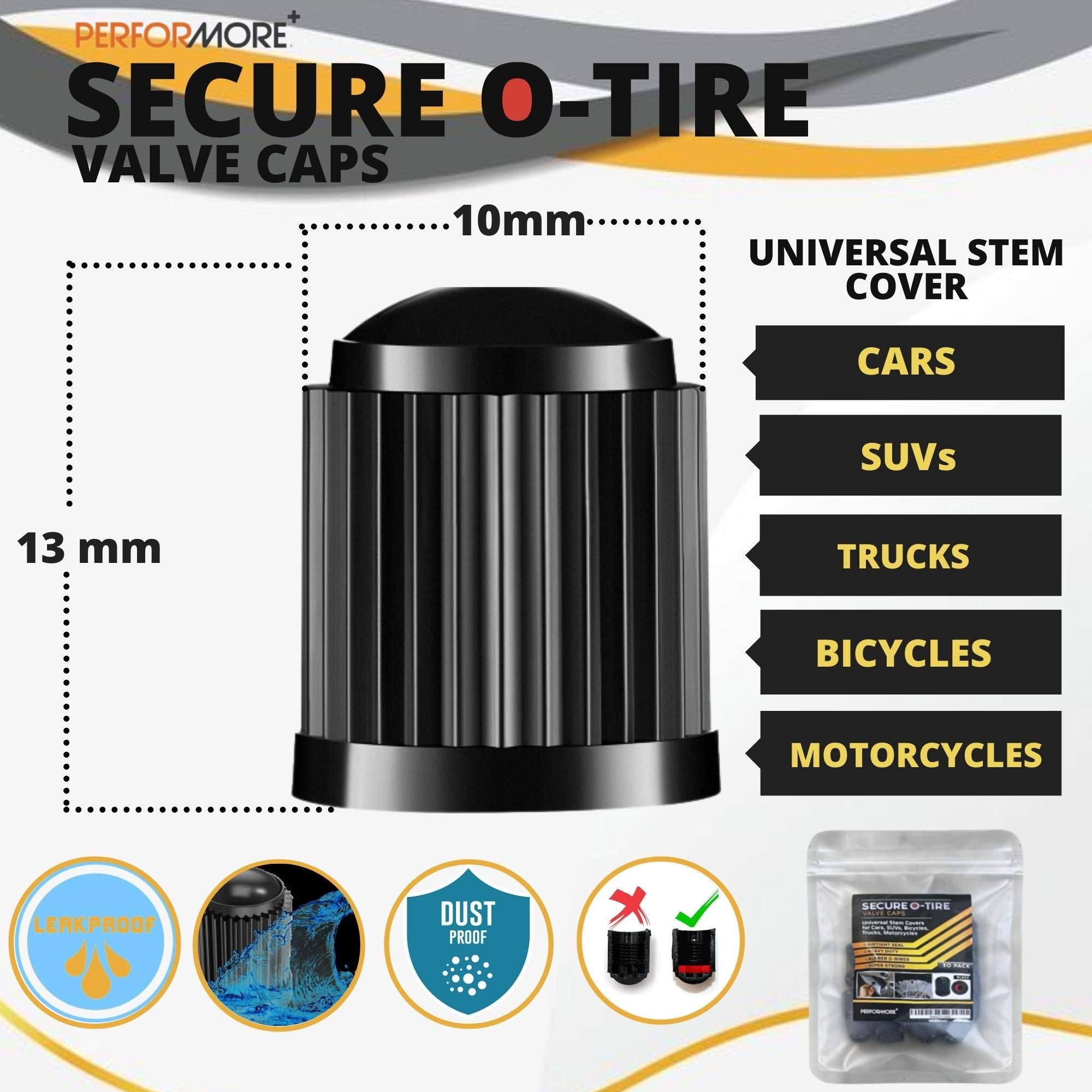 Performore 30 pcs Tire Valve Caps Heavy-Duty Stem Covers with O-Rubber Rings, Universal Car Wheel Tire Valve Stem Caps Dust Cove