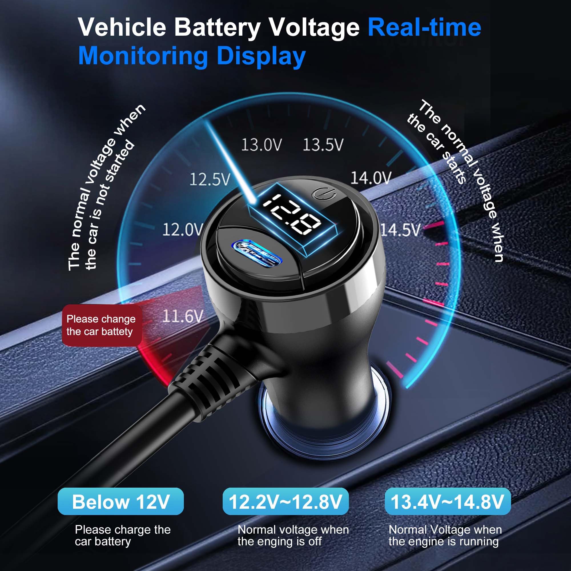 HURMAI Cigarette Lighter Splitter Adapter 216W 4 Socket Heavy Duty Truck Car USB Chager Multi Port with PD30W/QC3.0 Charge USB C