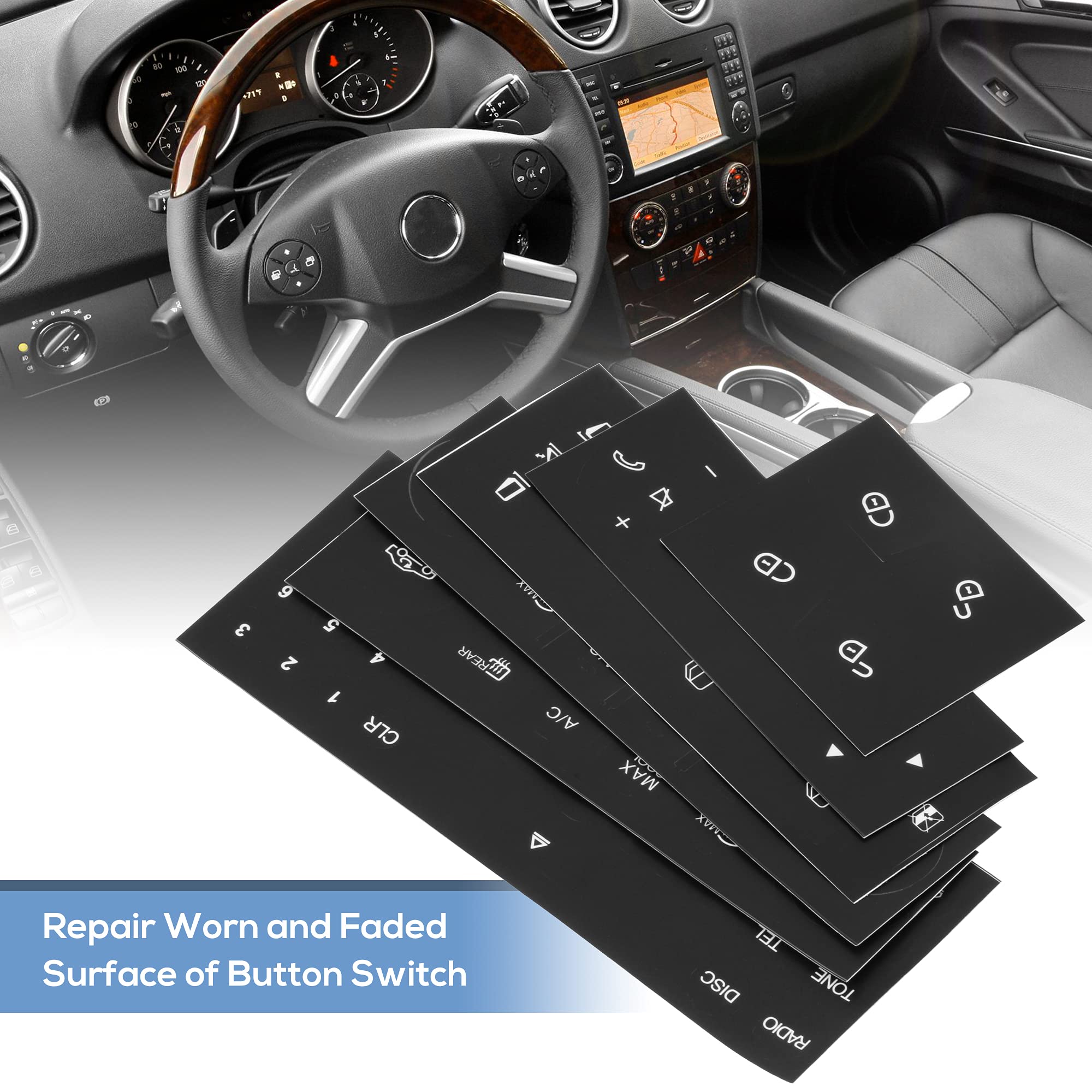 Rdbs Interior Button Repair Kit Steering Wheel Ac Window Radio Number Door And Air Conditioner Decals Stickers For 2007-2014 Mercedes Benz W204 C250 C350 E-Class Ml Gl Glk