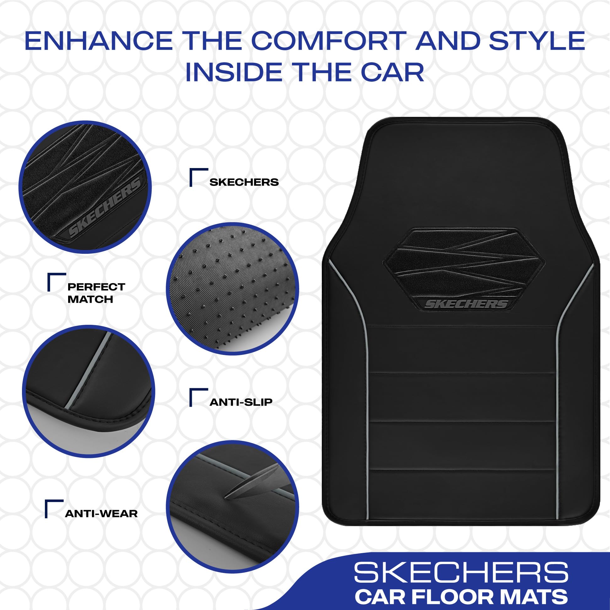 Skechers Memory Foam Car Mats,Leather Piping Floor Mats with Anti-Slip Pad,Universal Waterproof Fit Automotive Floor Mats for SU
