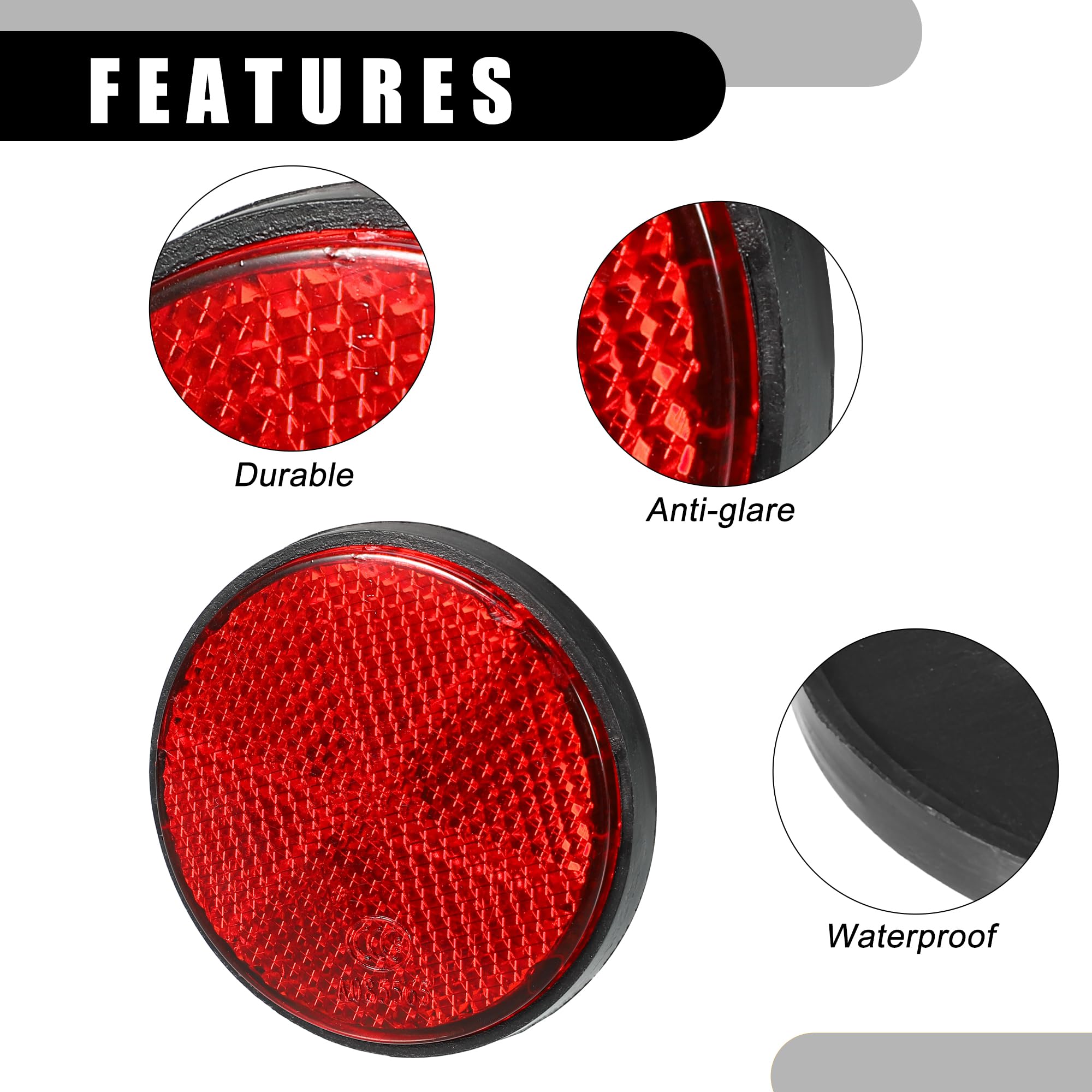 Partuto 6Pcs 2.20'X0.31' Universal Reflector - Round Motorcycle Bike Safety Reflector Increase Visibility And Safety On The Road - Plastic Red