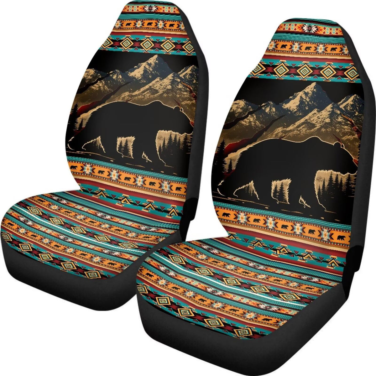 TOADDMOS Two Front Car Seat Covers Forest Bear Navajo Bear Automotive Car Interior Covers Vehicle Cushion Seat Cover Set Univers