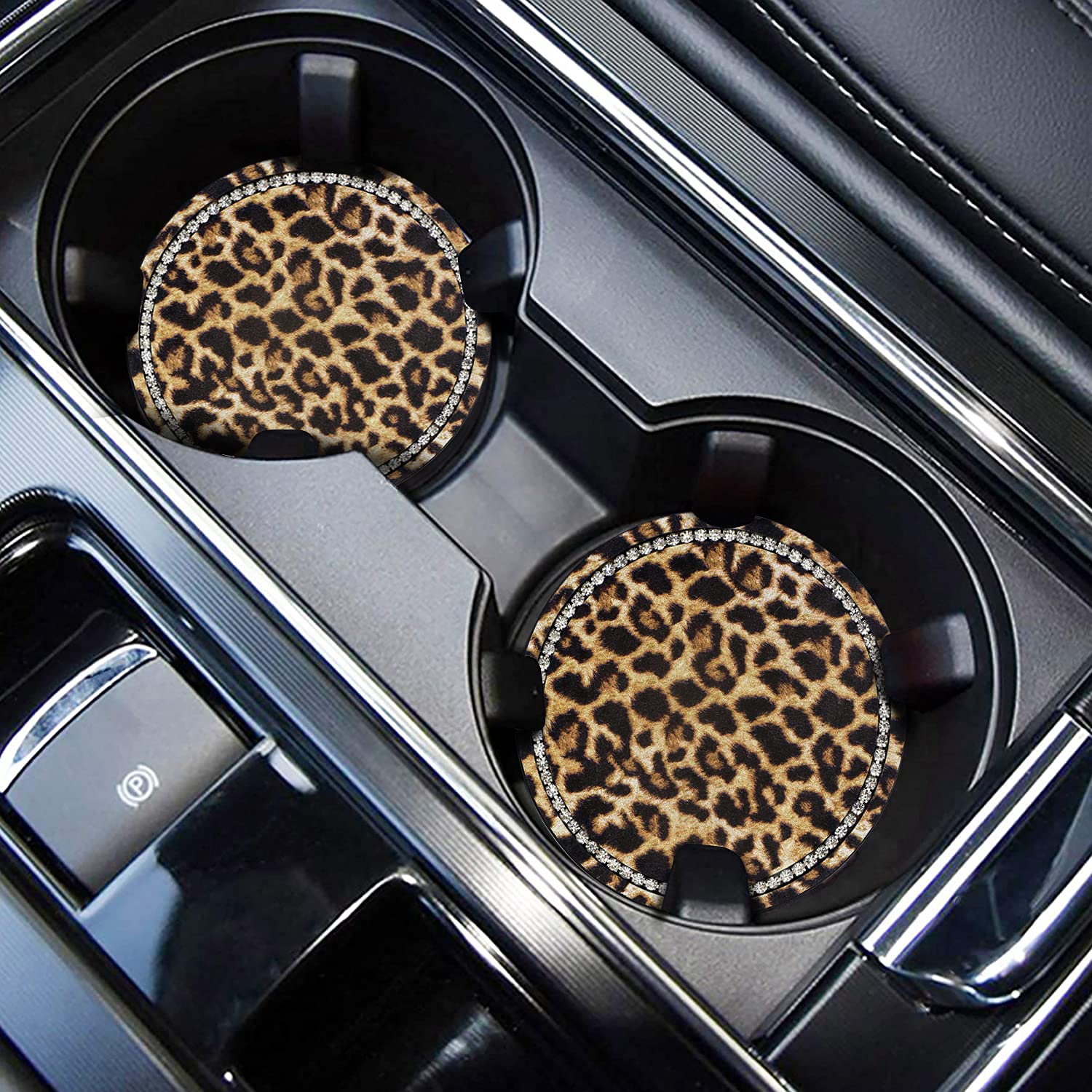 2.75'' Car Cup Holder Coaster Car Coasters Leopard Print Bling Accessories Rhinestone Anti Slip Insert Coaster Suitable For Most