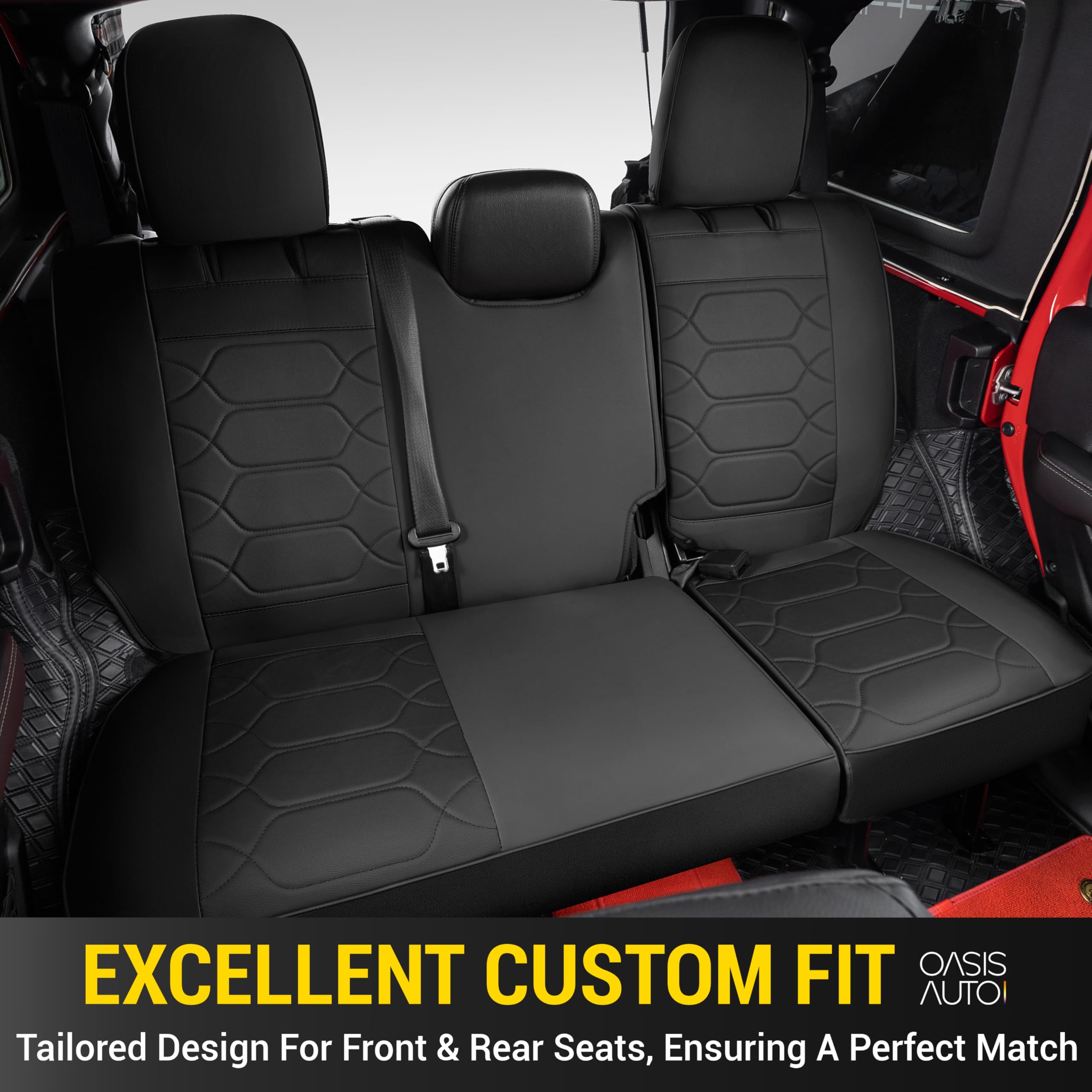 OASIS AUTO Custom Fit Seat Covers for 2007-2017 Wrangler JK 4-Door, Waterproof Faux Leather Seat Protector Cushion Unlimited X R
