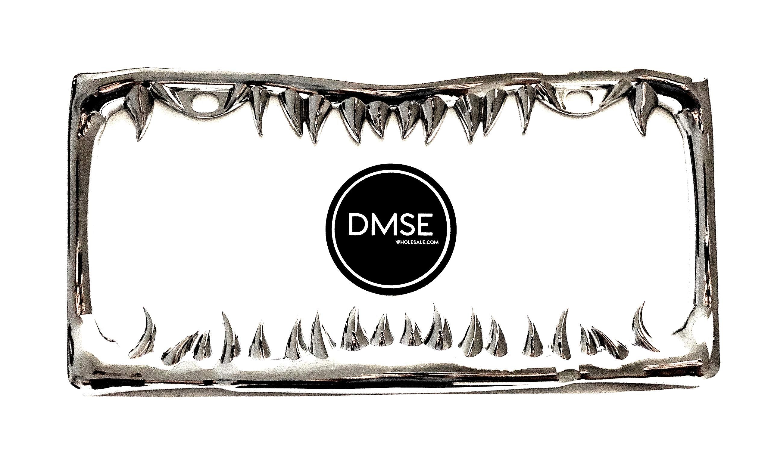 Dmse Universal Metal Shark Tooth Teeth Jaws License Plate Frame Cool Design For Any Vehicle (Chrome)