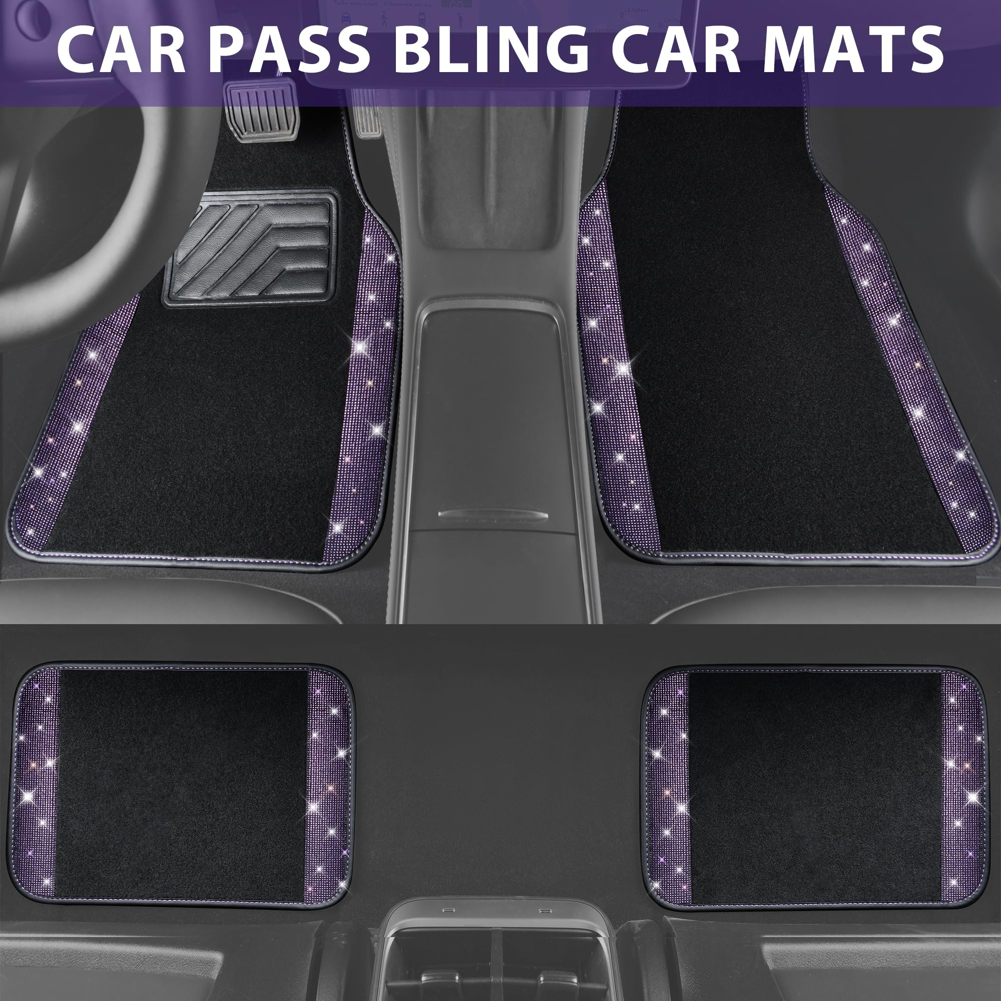 Car Pass Bling Rhinestones Diamond Car Floor Mat, Crystal Sparkly Shining Glitter Carpet, Waterproof Anti-Slip Pvc Heel Pad Univ