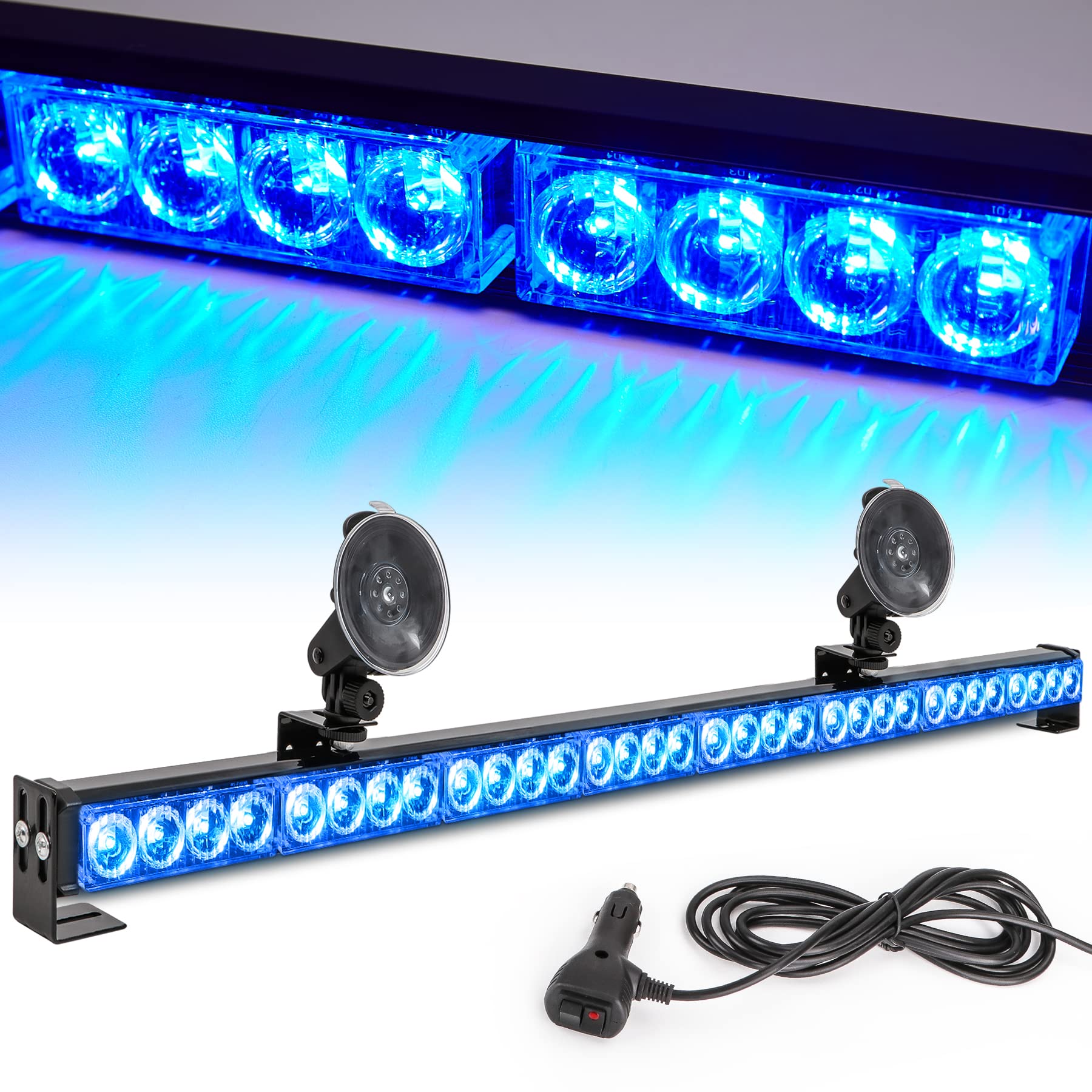 Le-Jx Blue Emergency Strobe Light Bar 36In 13 Flash Patterns Traffic Advisor Warning Hazard Windshield Light Bar Safety Lights W