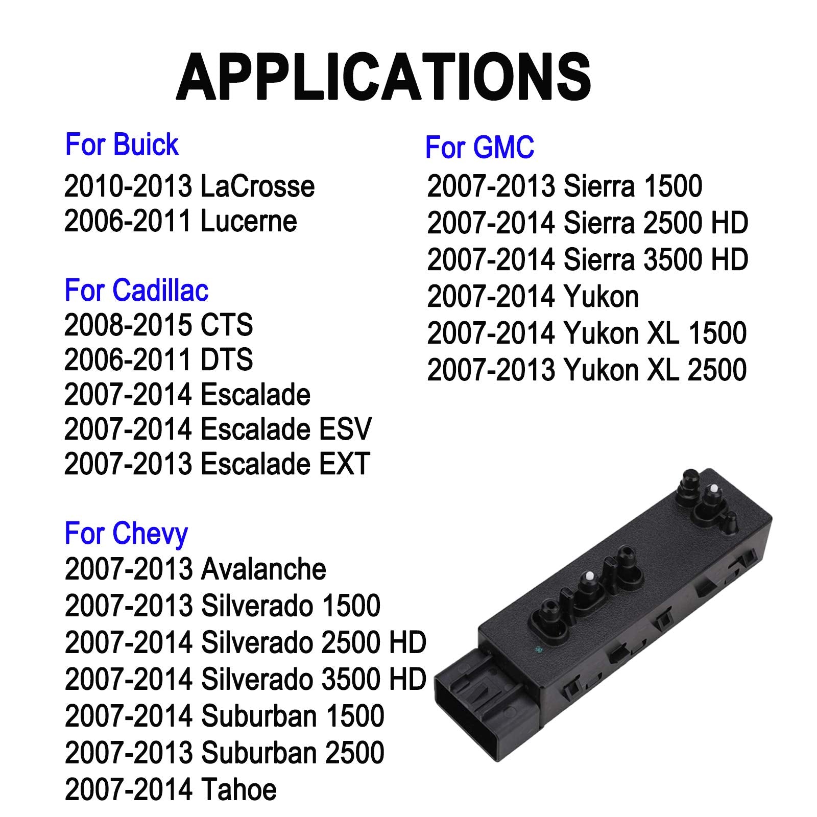 Power Seat Switch Front Passenger Side 8 Way Adjust Switch Compatible with 2007-2013 Buick Cadillac Chevy GMC - CTS, DTS, Escalade, Silverado, Tahoe, Sierra, Yukon - Replaces 12451498 25974715 PSW148