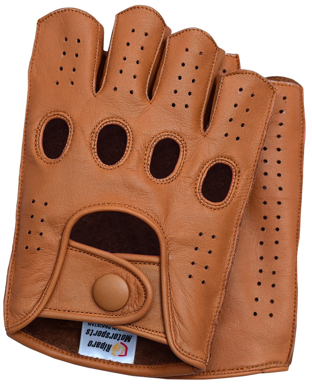 Riparo Mens Leather Reverse Stitched Fingerless Half-Finger Driving Motorcycle Gloves (Small, Cognac)
