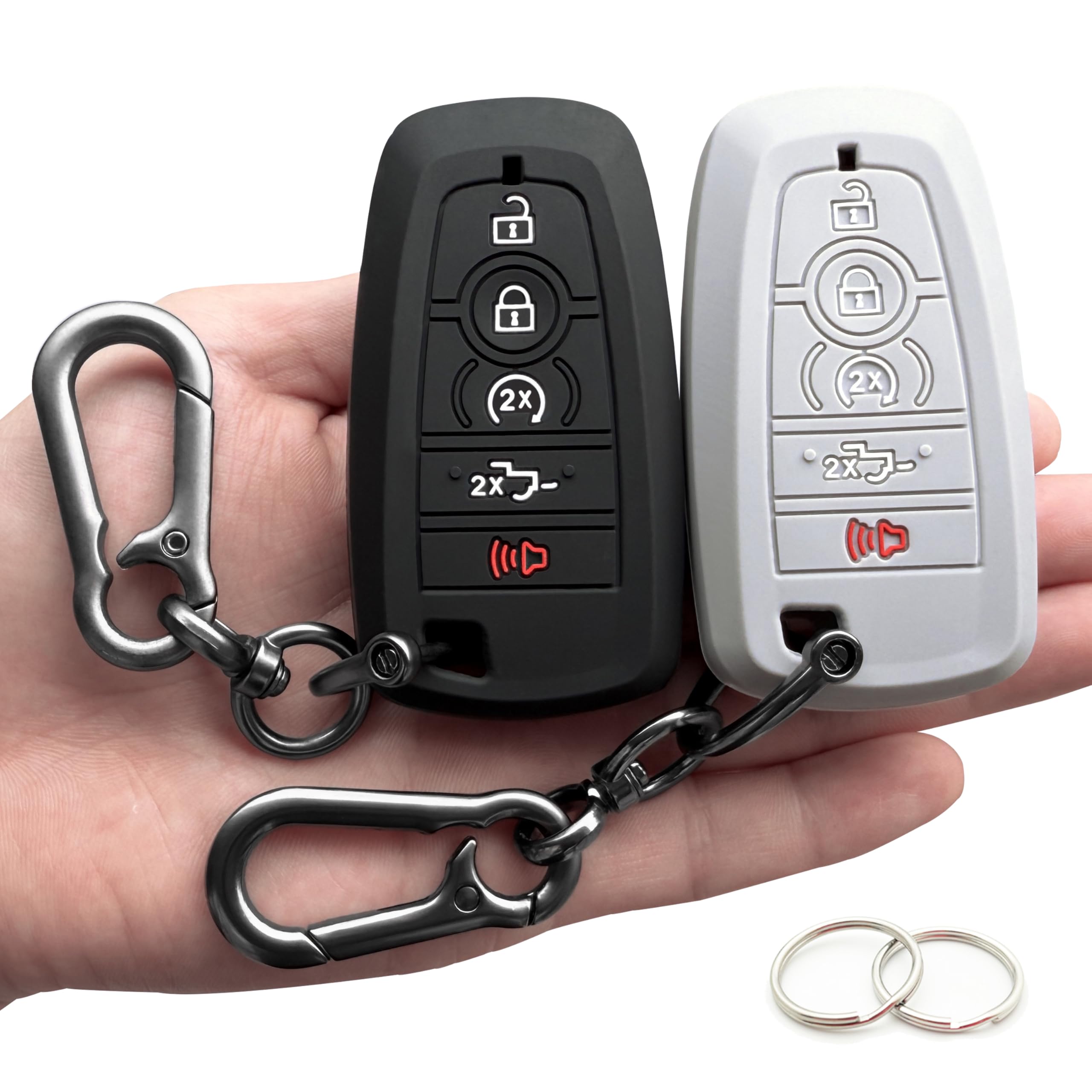 TANDRIVE Key Fob Cover for 2025 2024-2017 Ford F150 F250 F350 F450 F550 F650 F750, 5 Button, Silicone, 2-Pack, Black and Gray