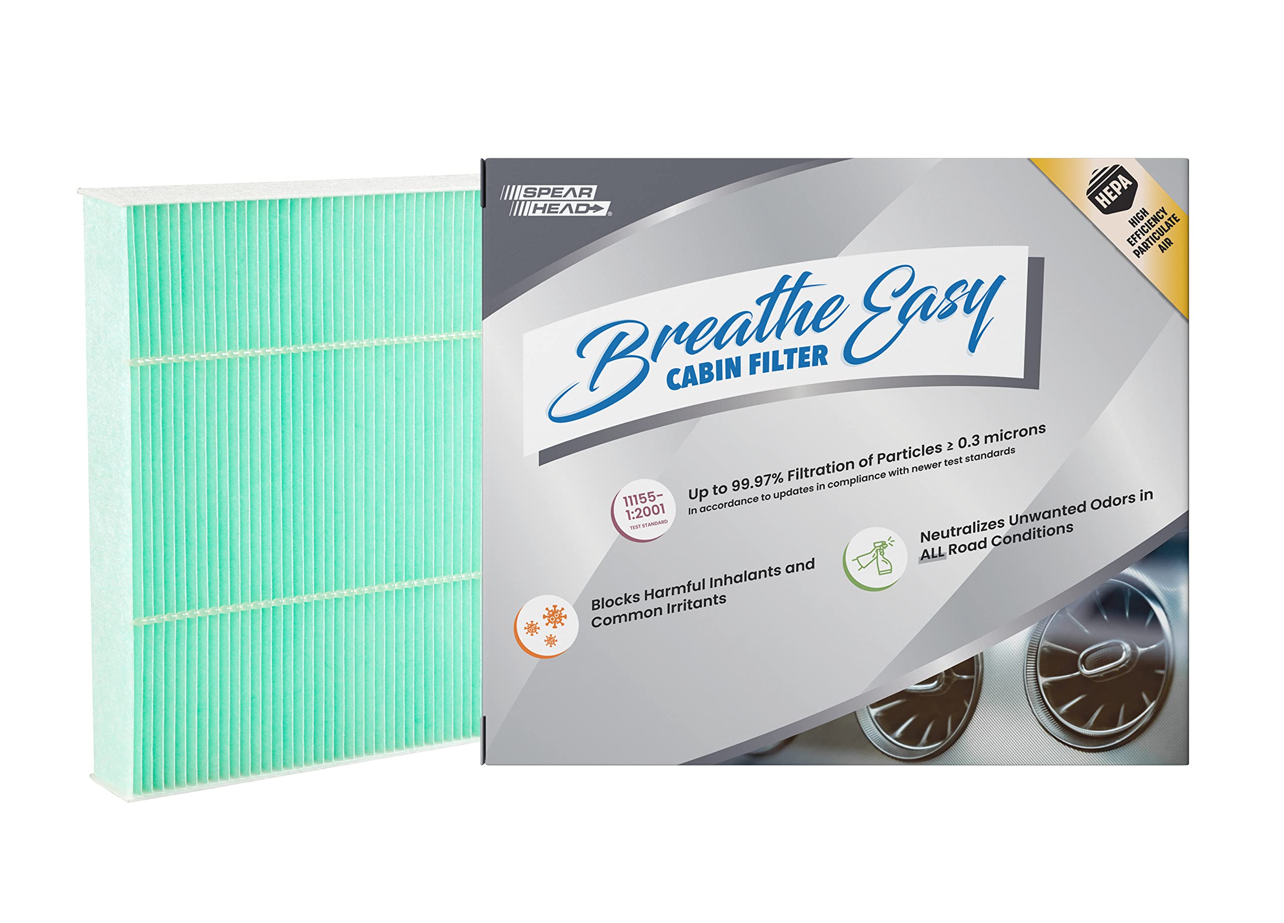 Spearhead Hepa Breathe Easy Cabin Filter, Up To 99.97% Filtration Of 0.3 Micron Particles W/No Airflow Reduction (Be-134H)