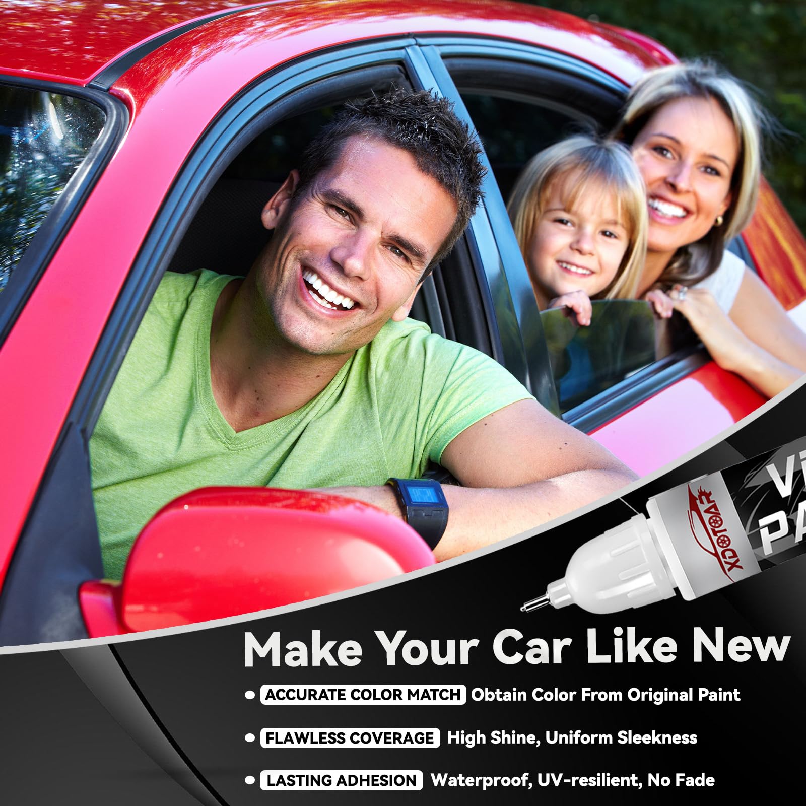 Pure Red Touch Up Paint For Cars,Universal And Color Accurate Automotive Scratch Repair Pen, Lasting Auto Scratch Remover, Quick