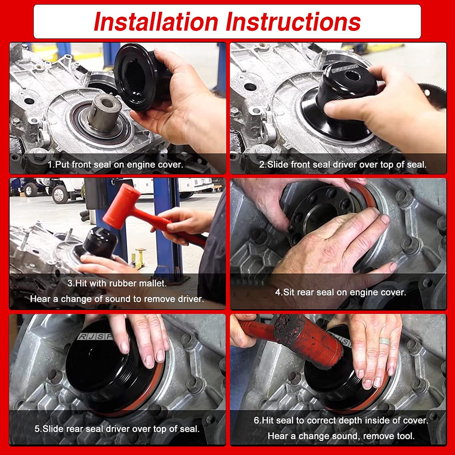 RJSPHH Main Crankshaft Seal Driver Kit Front & Rear for LB7 LLY LBZ LMM LML, 01-16 GM 6.6 6.6L Duramax Diesel