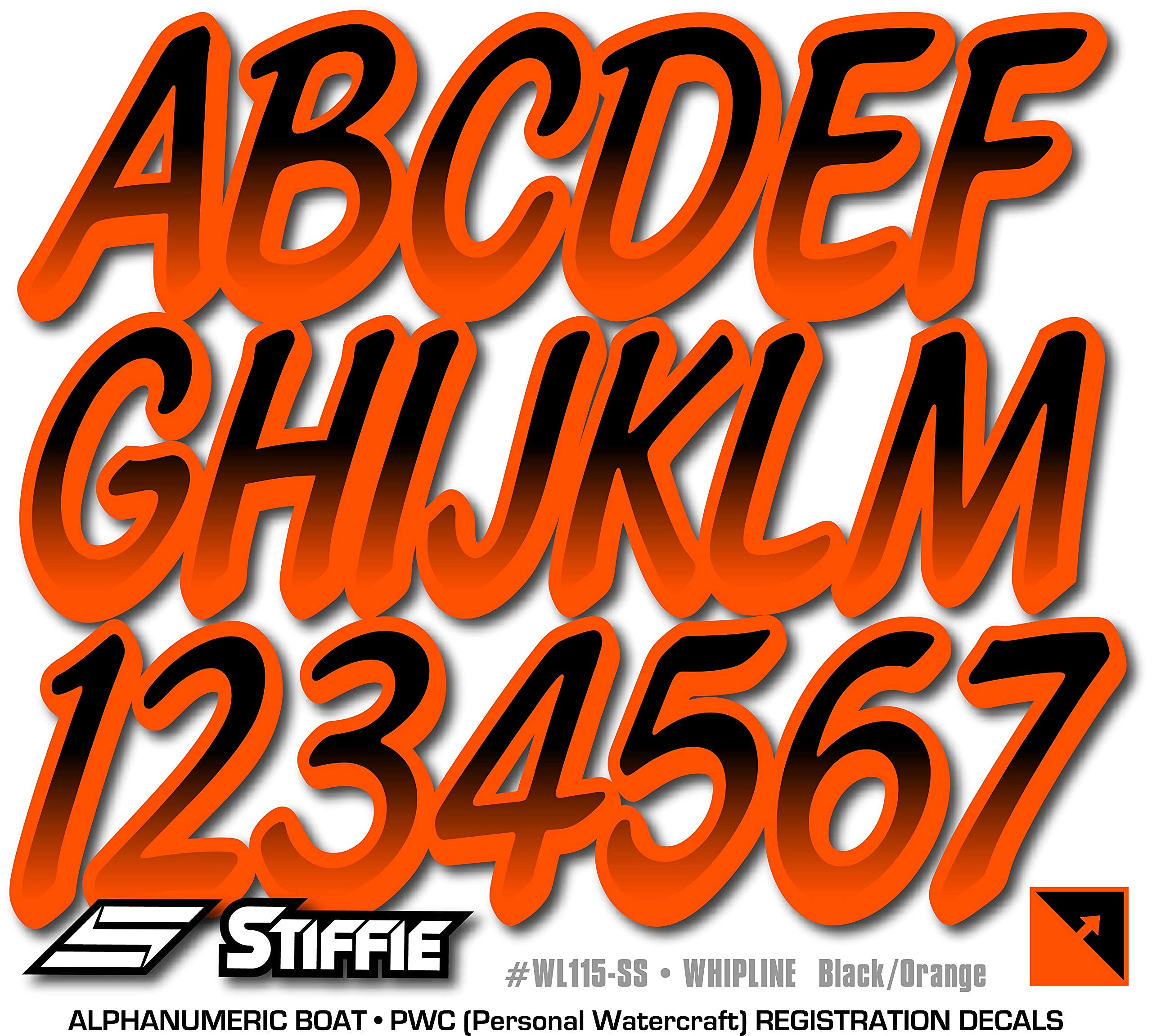 STIFFIE Whipline Black/Orange 3'' Boat & PWC Registration Decals  Numbers Letters Stickers