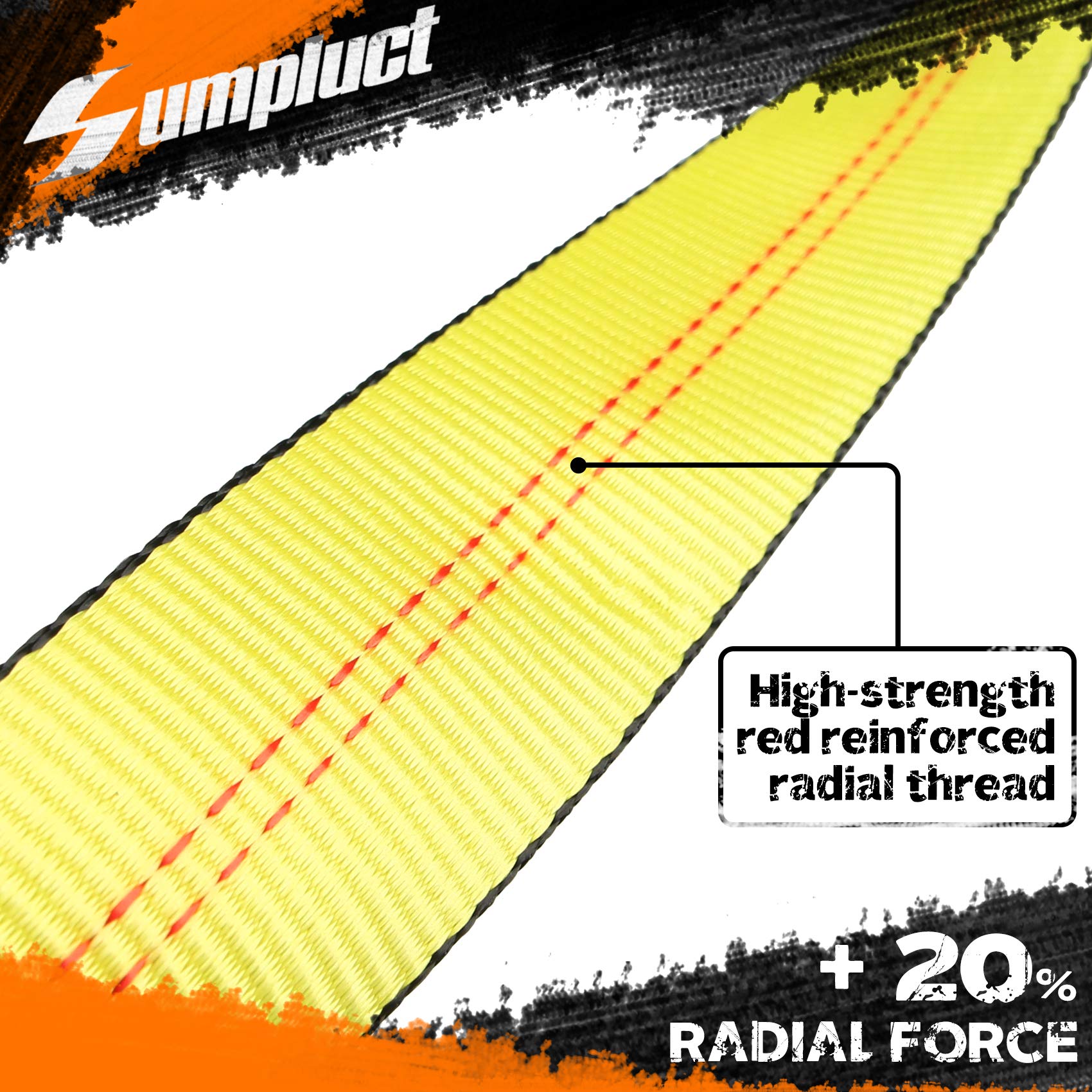 Sumpluct Recovery Tow Strap 2In X 20Ft Heavy Duty 20,000 Lbs Break Strength, Use For Emergency Towing Rope, Tree Saver, Winch Ex
