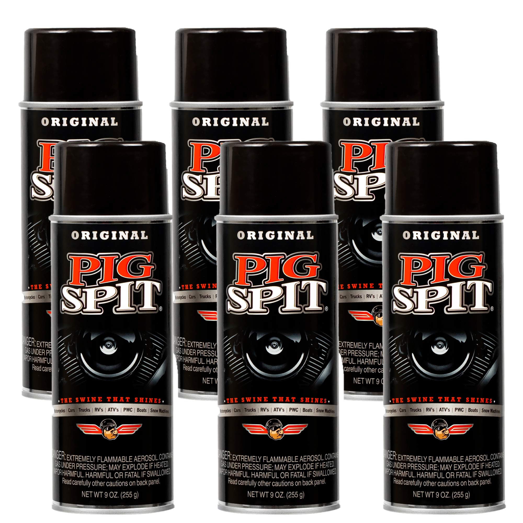 Pig Spit Original For Use On Motors, Transmissions, Vinyl And Black Plastic Trim Components And Tires, 9 Oz, 6-Pack (Pso-6Pk)