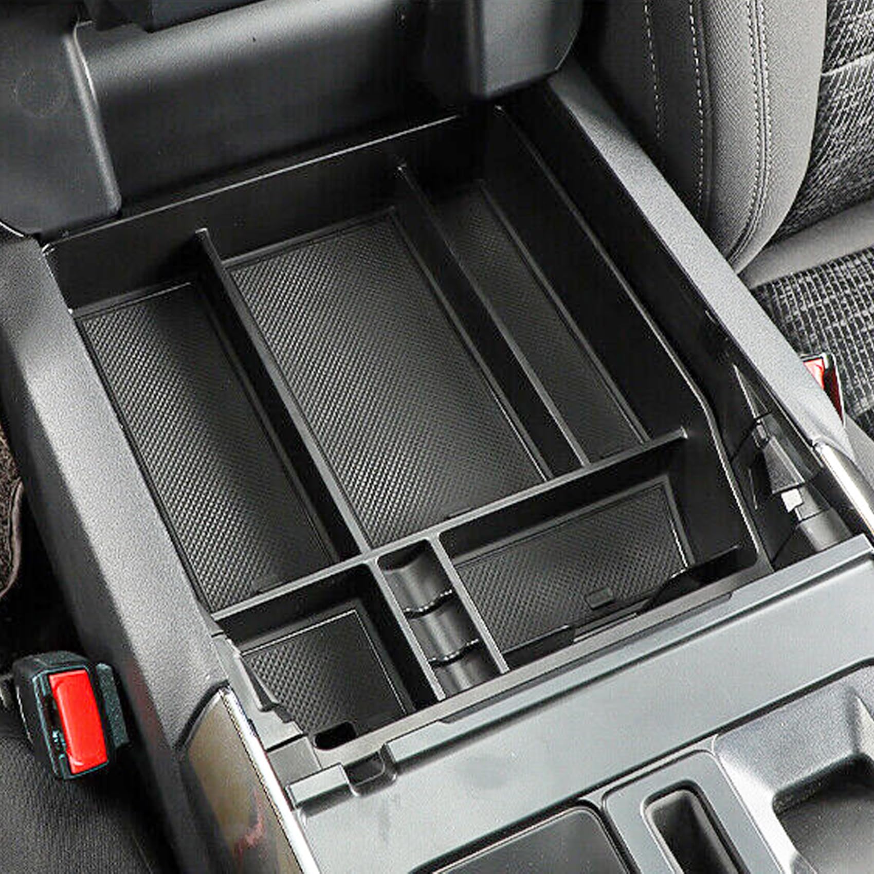 Zxiaochun Center Console Organizer Compatible With 2021 2022 2023 2024 2025 Ford F150 Interior Accessories, Armrest Box Insert Storage Tray (Full Console W/Bucket Seats Only)-Black Trim