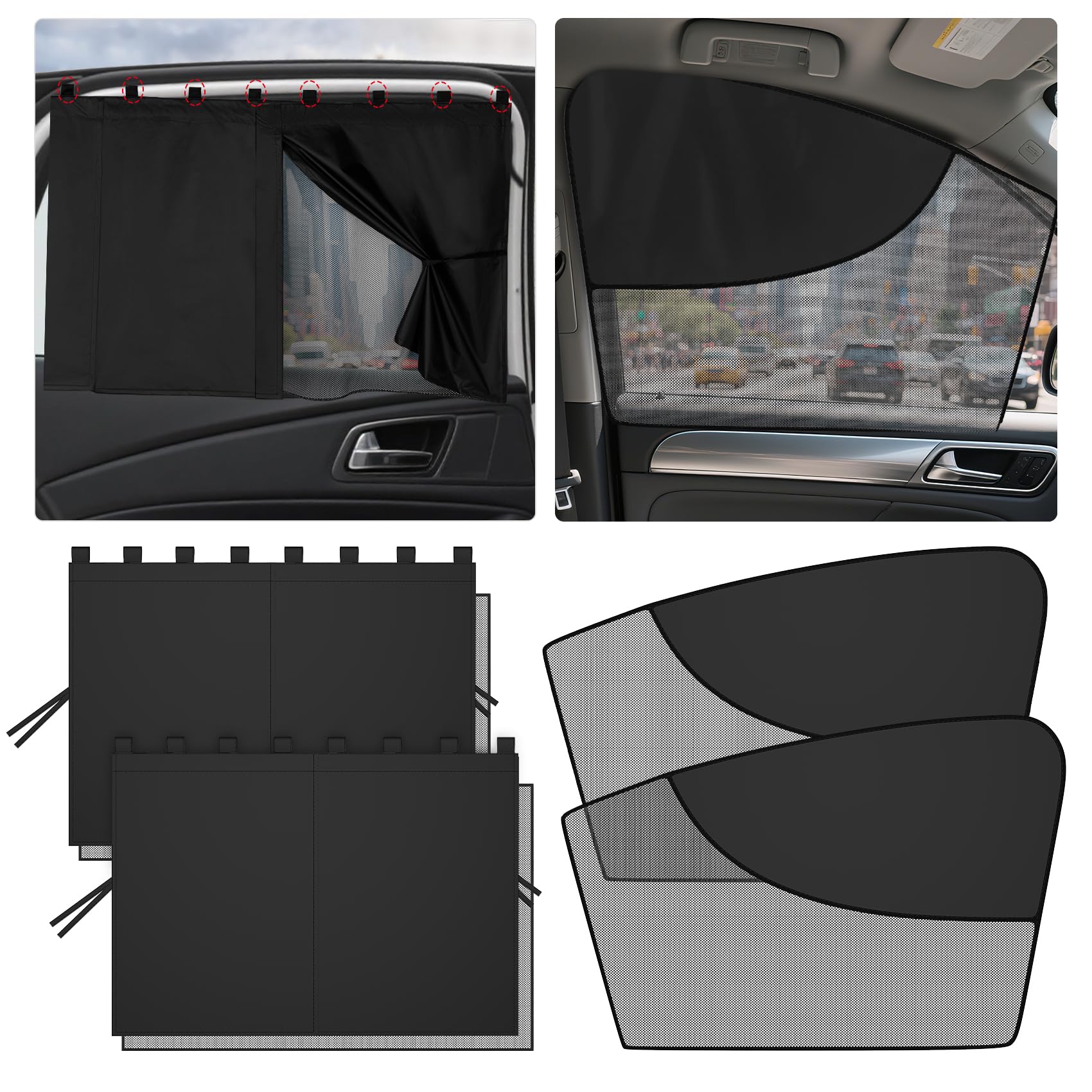 Roberly 4 PCS Magnetic Double Layer Car Window Shade for Baby, 19.7 x 18.9 Front Side Sun Shade 26.4 x 18.1 Rear Curtain