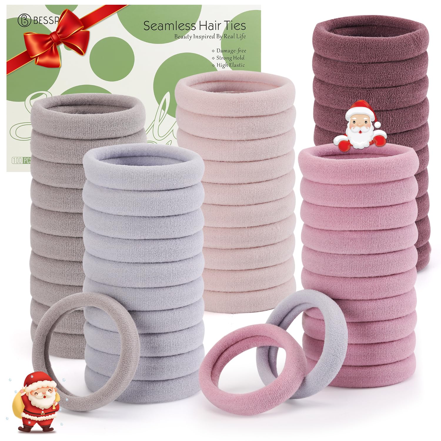 Bessrung 100 Pcs Thick Seamless Hair Ties  Ponytail Holders  Pink  No Damage for Thick Hair  Valentine s Day Christmas Gift-New