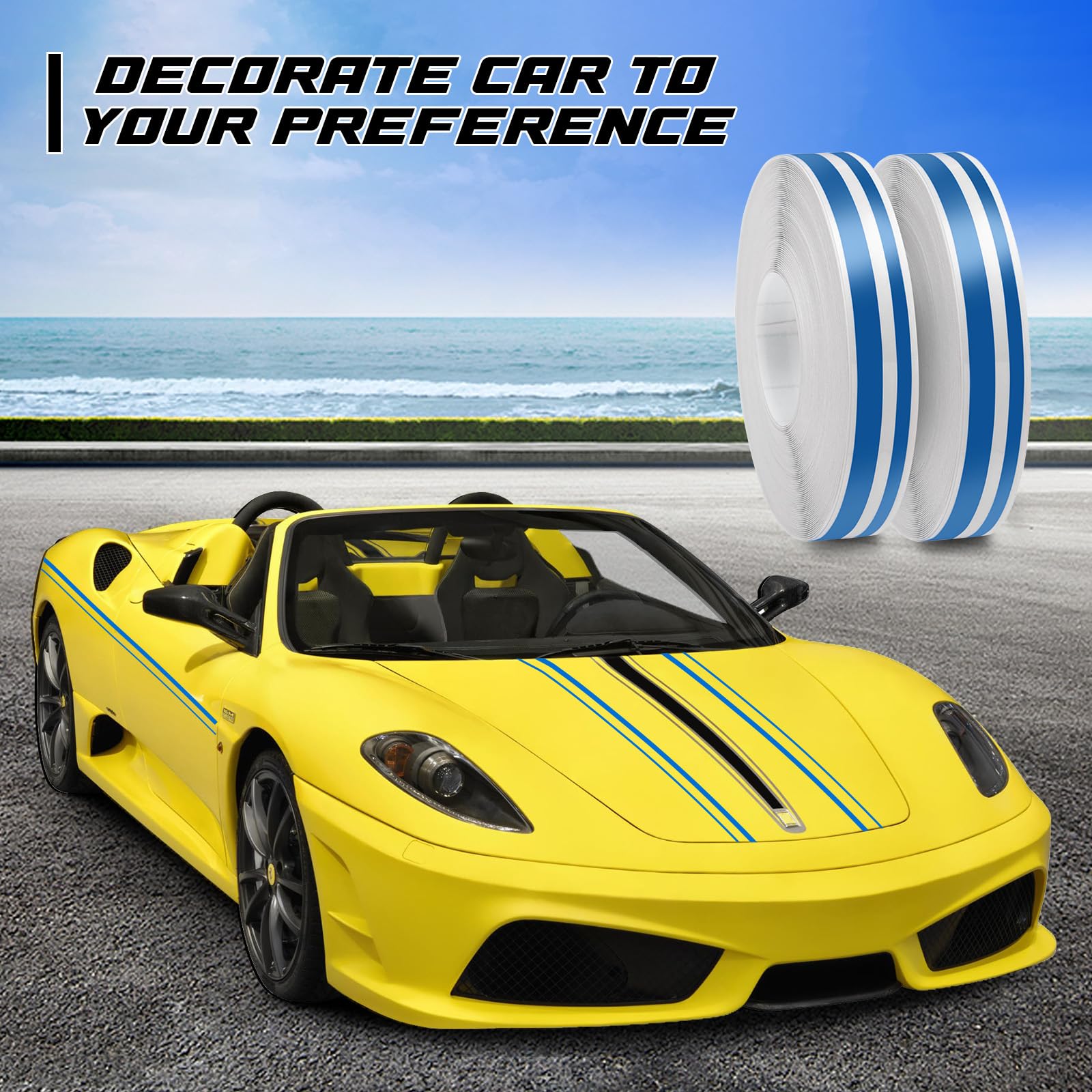 Spurtar Car Pinstripe Tape, Pinstriping Automotive Tape, Vinyl Thin Car Fine Line Decals, Motorcycle Boat, Racing Stripes, 2 Rol