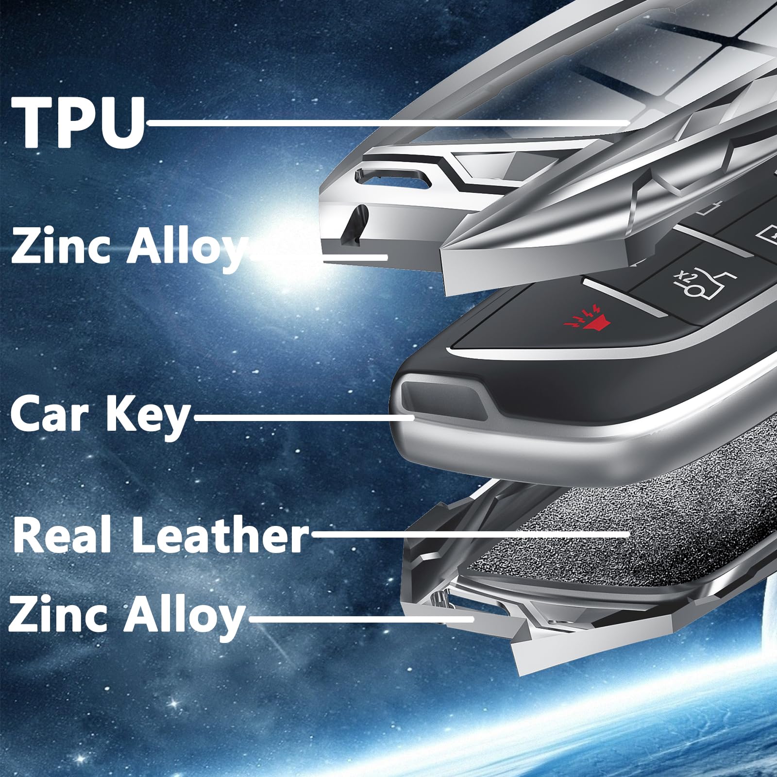 Ocezbiis For Cadillac Key Fob Cover,Keychain,Zinc Alloy Protection Car Key Shell Case Compatible With Corvette C8 Holder Smart R