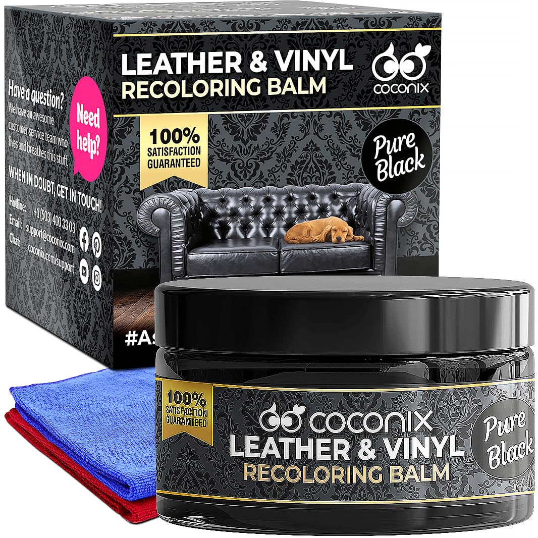 Coconix Leather Recoloring Balm Pure Black - Recolor, Renew, Repair & Restore Aged, Faded, Cracked, Peeling And Scuffed Leather