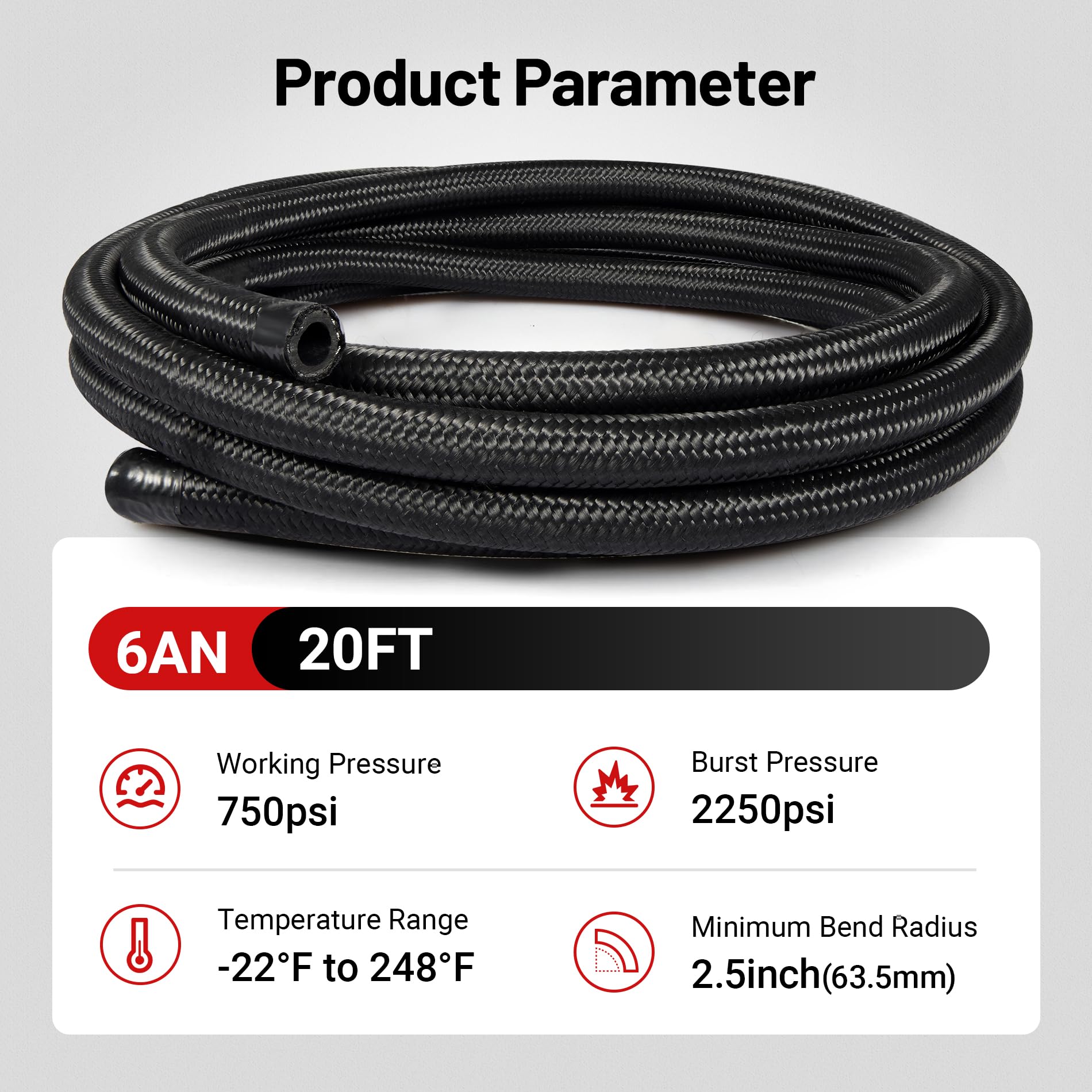 Evil Energy 6An Fuel Line Kit, 6An Nylon Braided Fuel Line Hose Fitting Kit Cpe 20Ft Black&Red