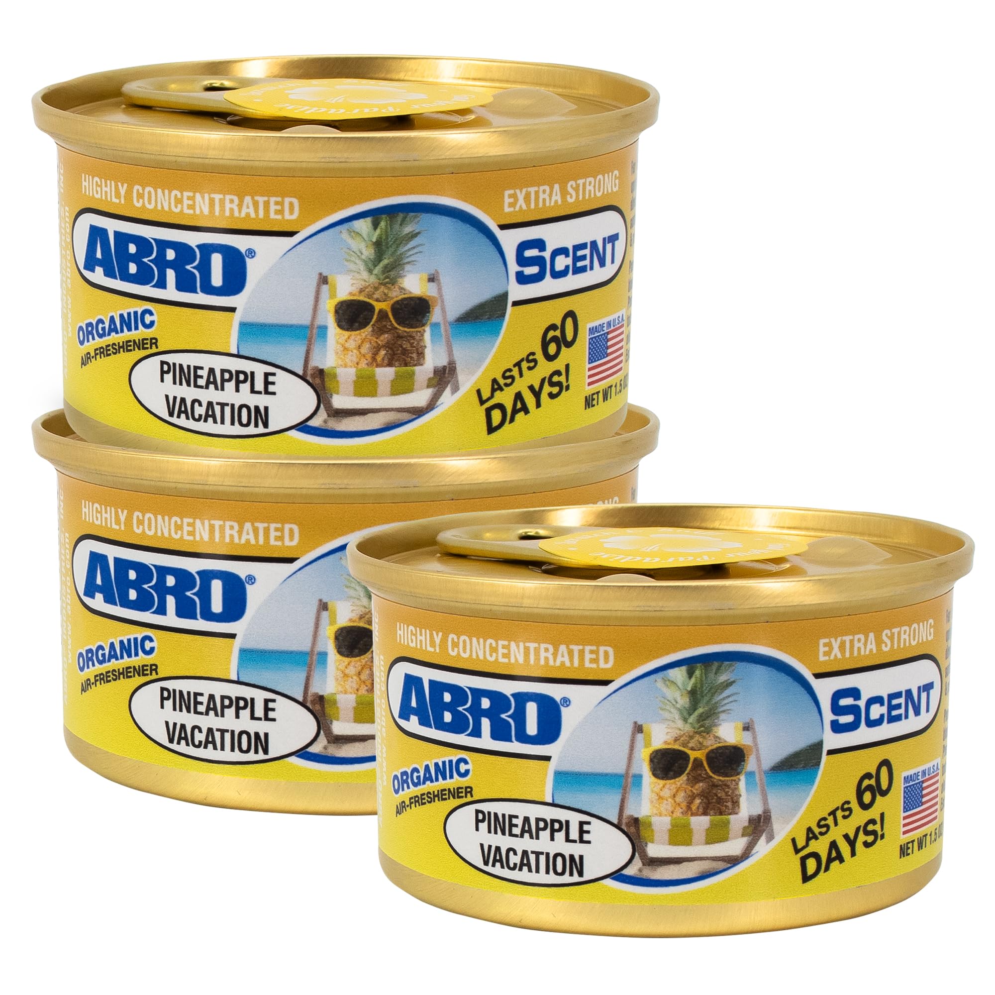 Abro Car Air Freshener Cans: Spill Proof Air Fresheners For Home, Office, Or Car Accessories, Lasts Up To 60 Days - 3 Pack Pinea