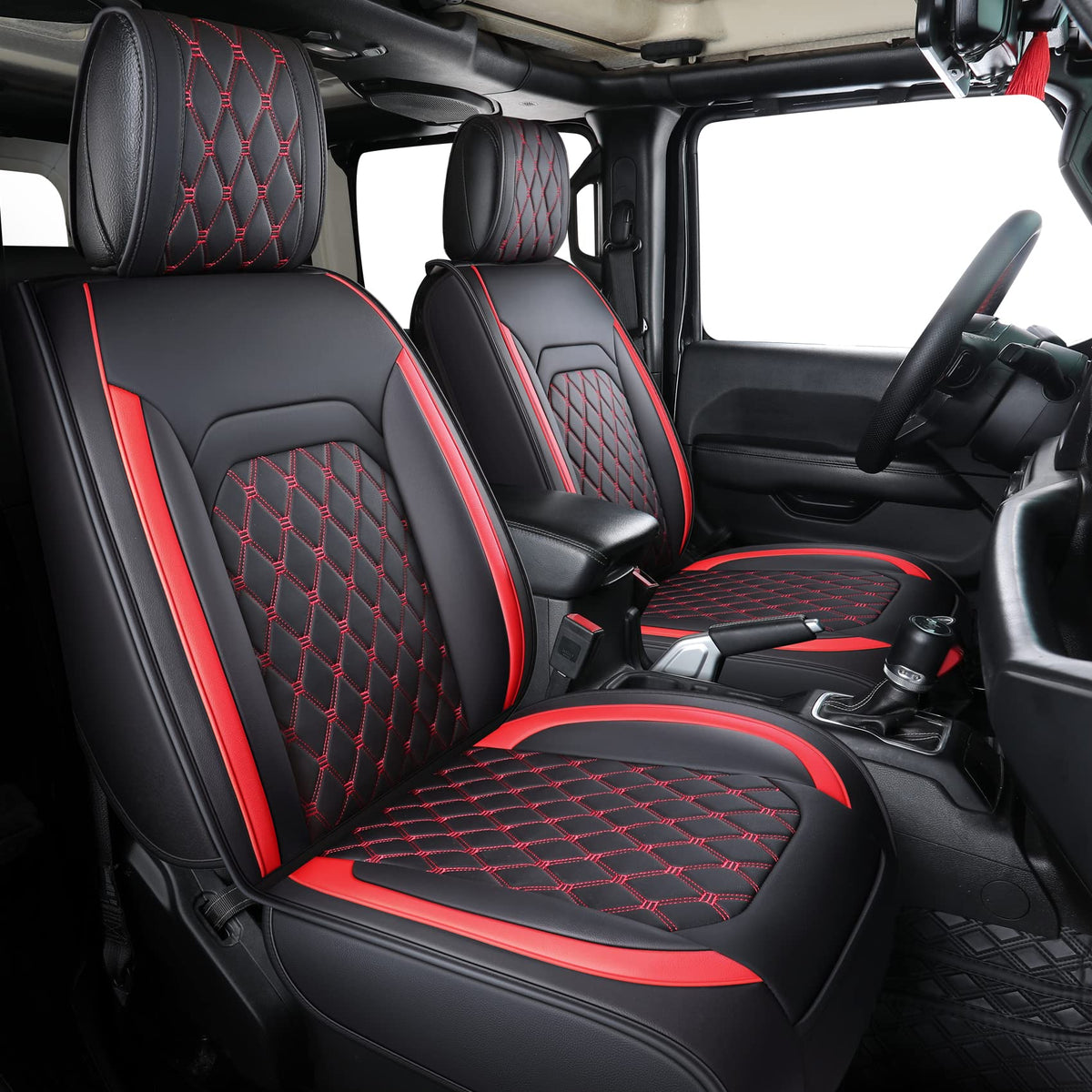 Aierxuan Jeep Wrangler Jk Jl 4-Door Seat Covers Full Set Custom Fit 2007-2024 Unlimited X Rubicon 392 Sahara Willys Sport High Altitude 4X4 Truck Pickup Waterproof Leather (Full Set/Black-R)