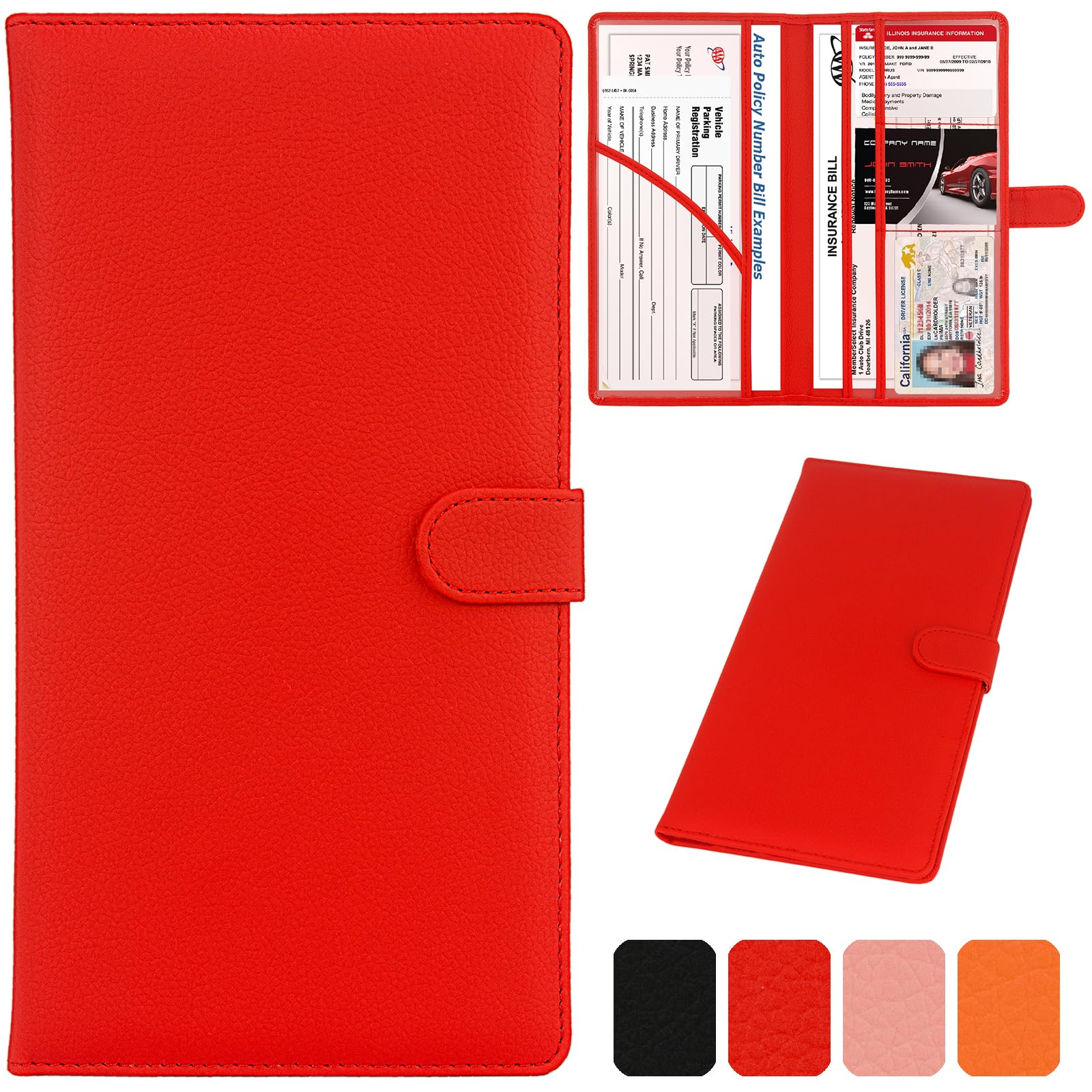 Srandme Car Registration And Insurance Holder, Leather Magnetic Shut Vehicle Glove Box Organizer For Document, Card, Driver Lice