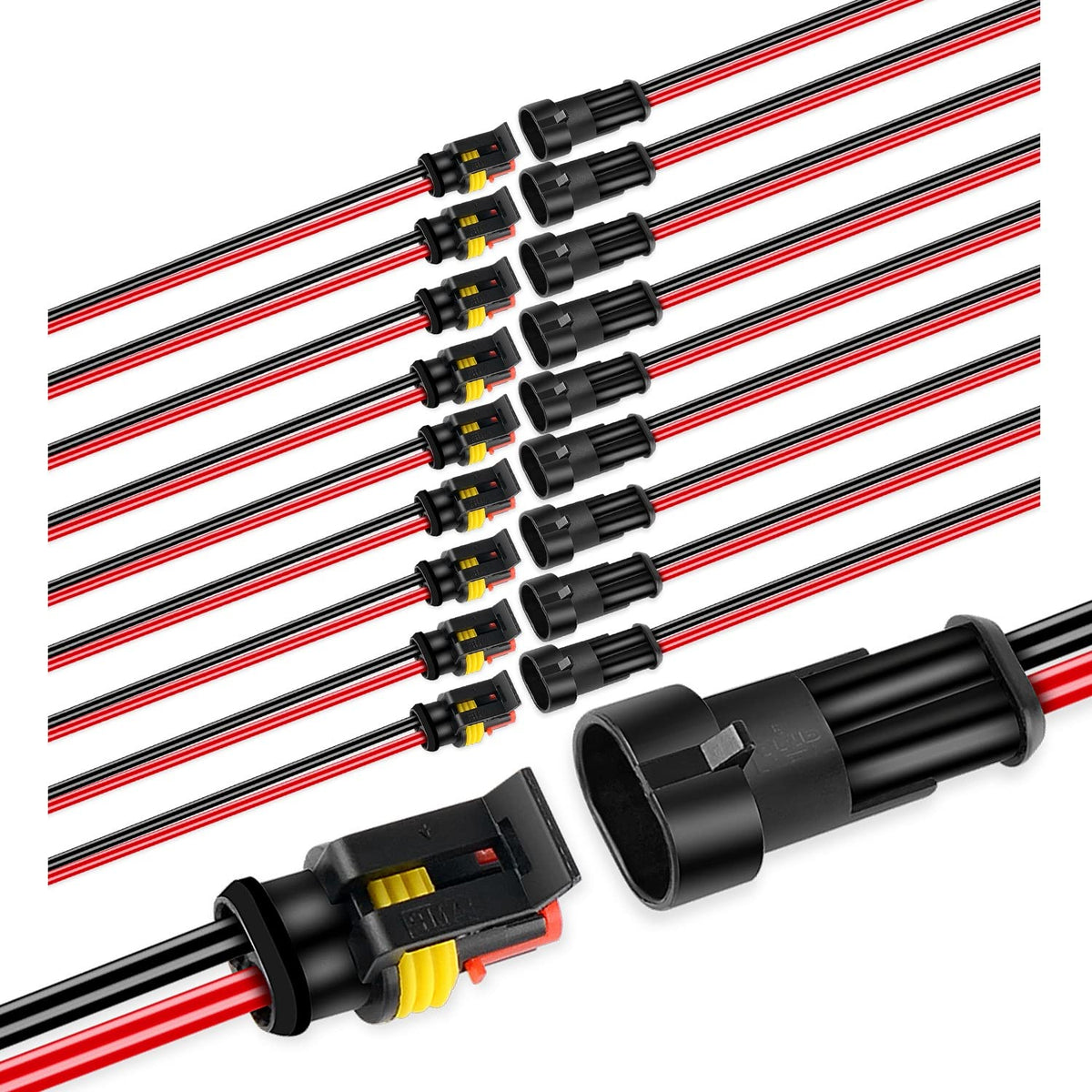 Nilight - 50020R 2Pin Way 16Awg Waterproof Wire 1.5Mm Series Terminal Connector-10 Pack,2 Years Warranty
