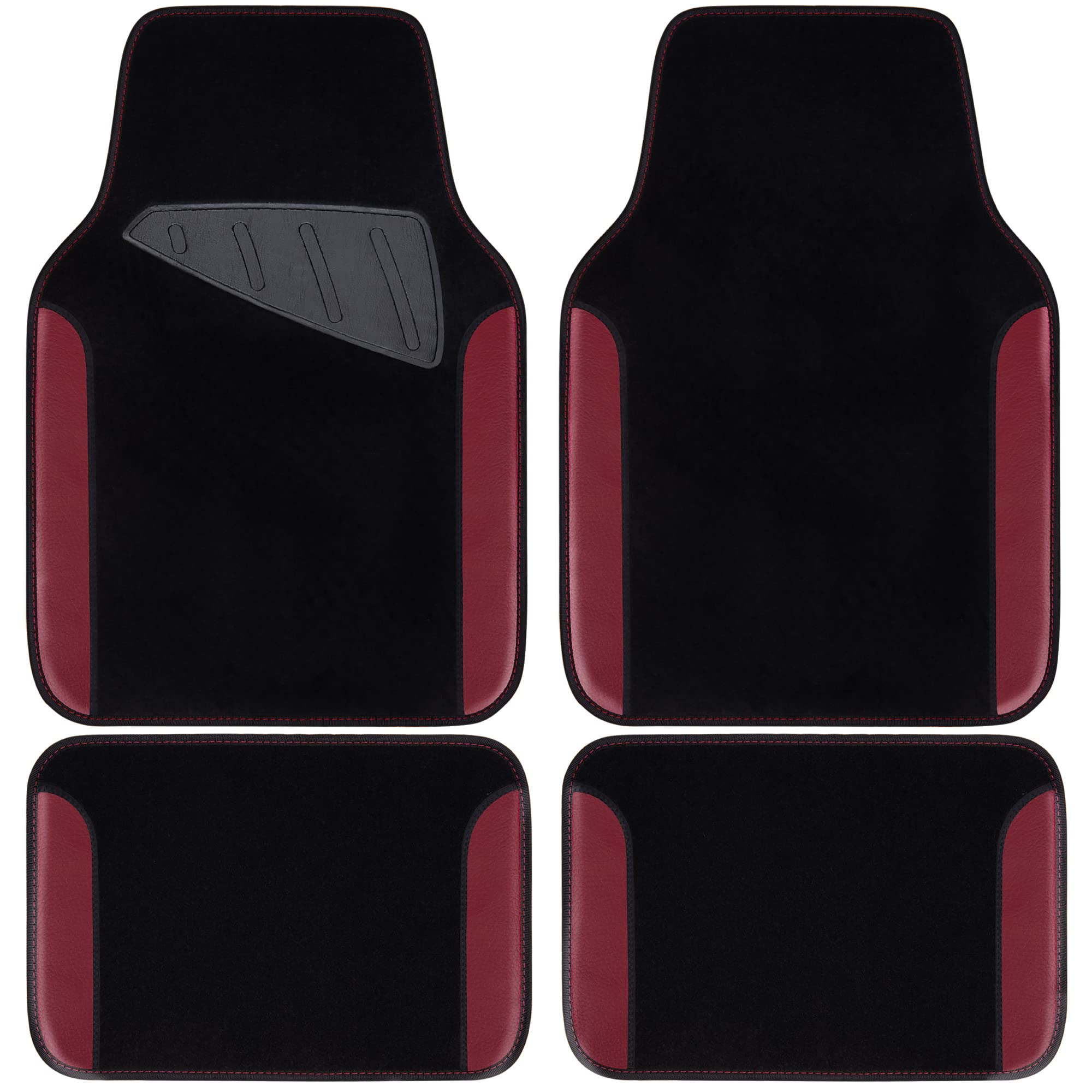Car Pass Waterproof Universal Fit Car Floor Mats, Car Mats Fit For Suv,Vans,Sedans, Trucks,Set Of 4Pcs Car Carpet With Driver Heel Pad(Black And Burgundy)