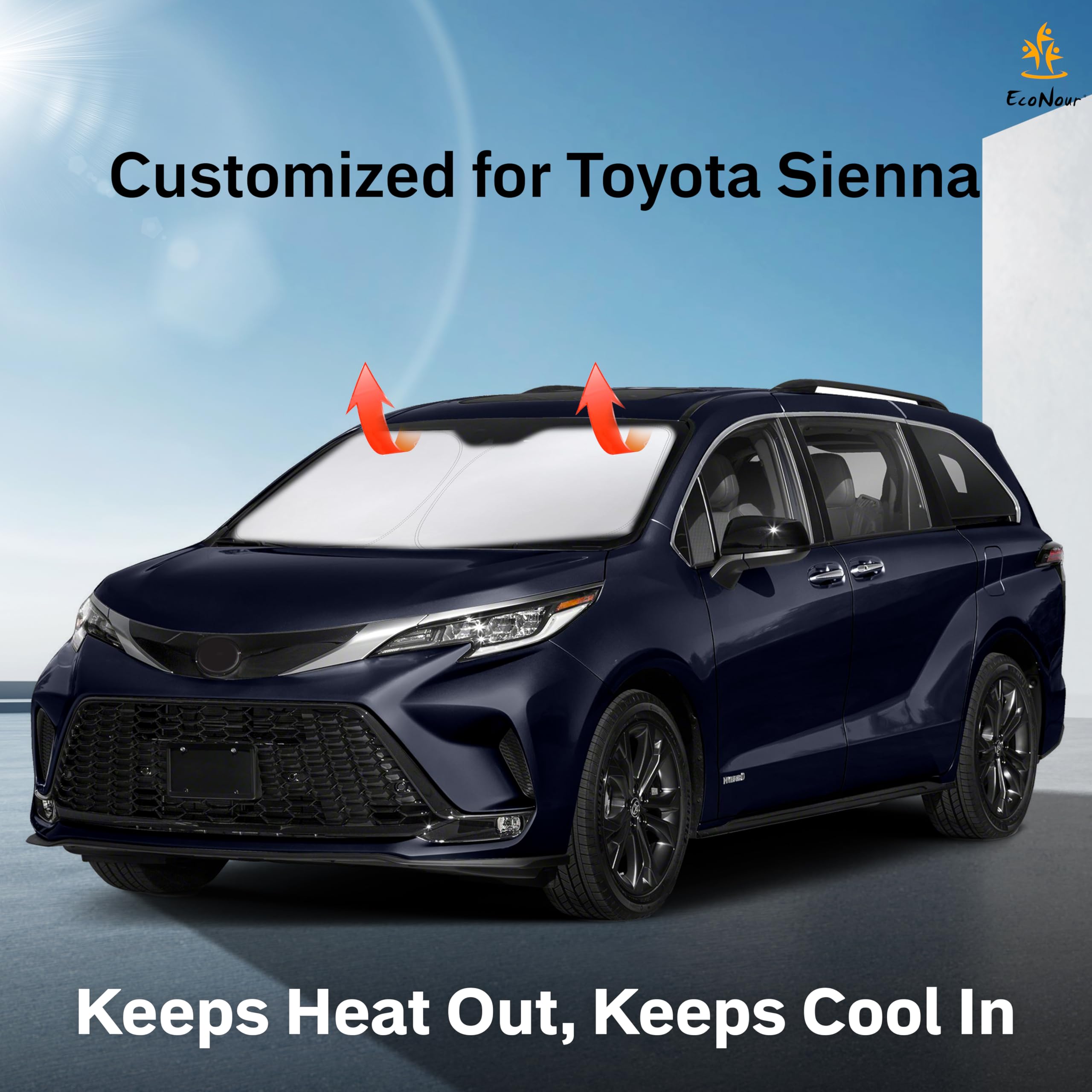 Toyota Sienna Econour Car Windshield Sunshade 2021-2025 - 240T Polyester Material Cars Sun Visor Reflector Blocks Uv Rays - Fold