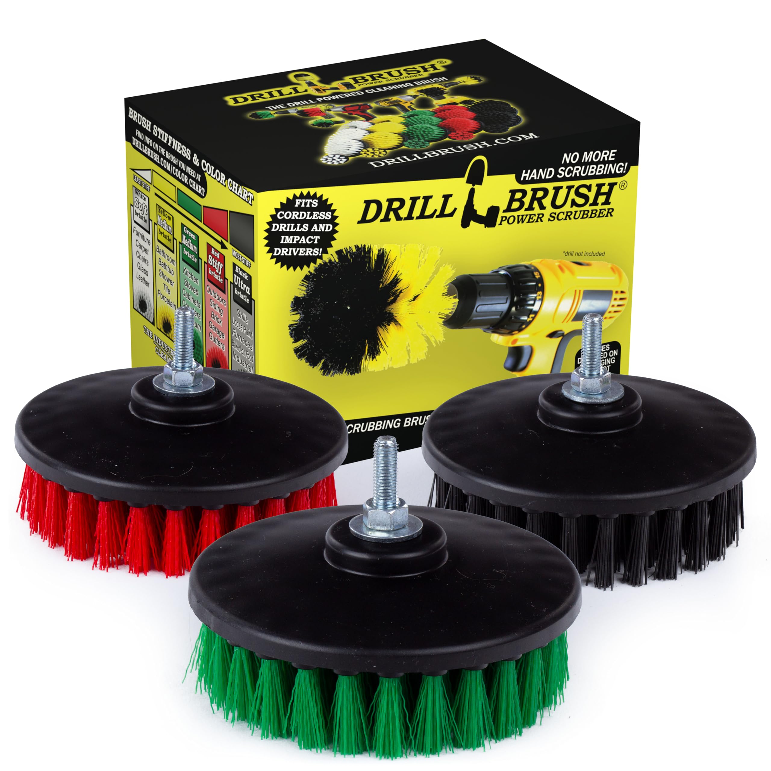 Construction Tools - Medium, Stiff, Ultra Stiff Scrub 3 Brush Kit - Threaded - 5/16 x 24 - fits Electric - Cordless - Air Pneuma