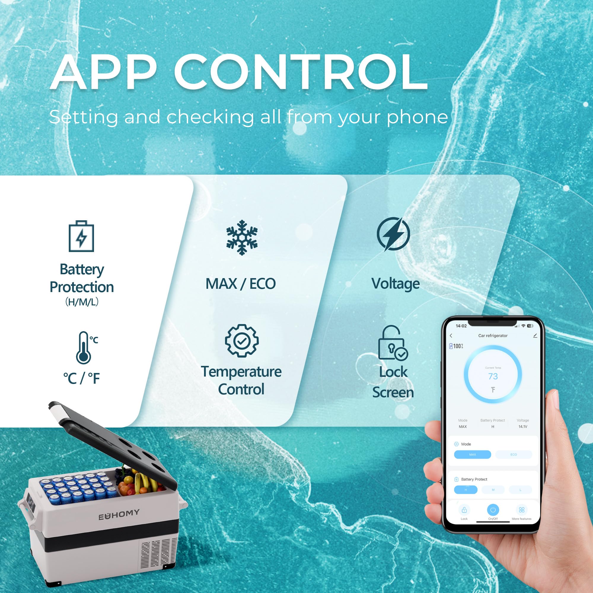 Euhomy 12 Volt Refrigerator, 48Qt(45L) Electric Cooler, 12V Fridge App Control, 12V Cooler -4?~68?, Portable Freezer 12/24V Dc 1