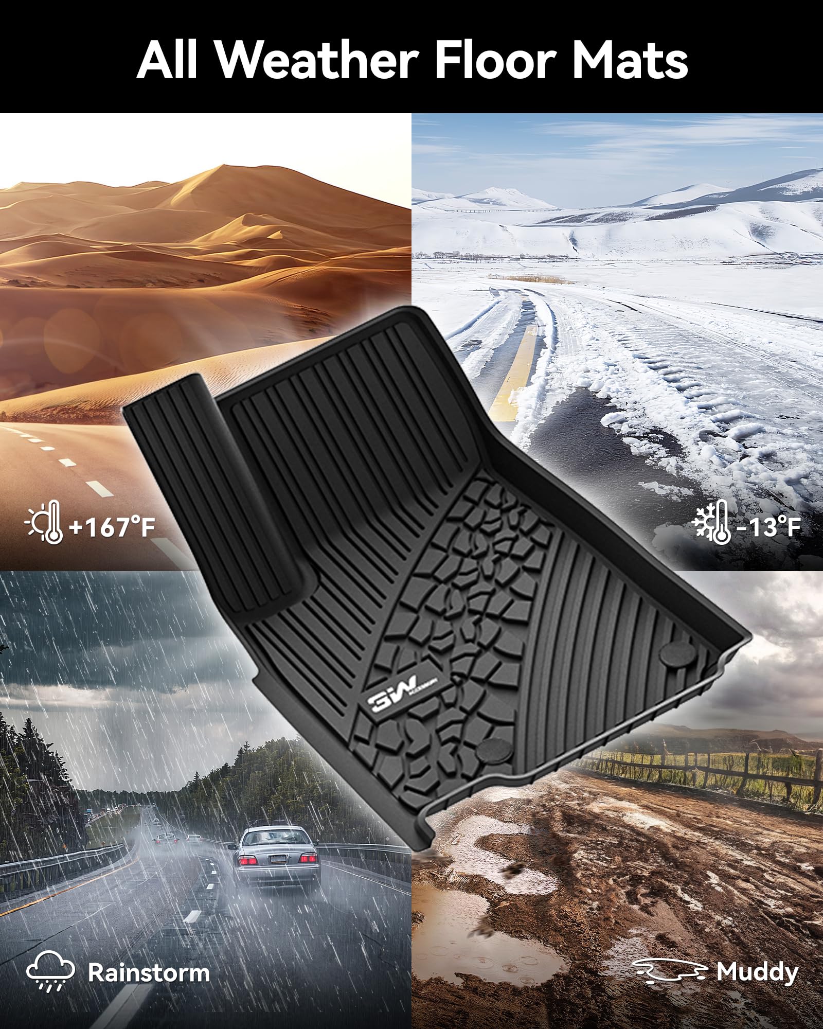 3W Floor Mats Fit For 2022-2025 Jeep Grand Cherokee (Non L Or Wk) Tpe All Weather Custom Fit Floor Liner 1St And 2Nd Row Full Se