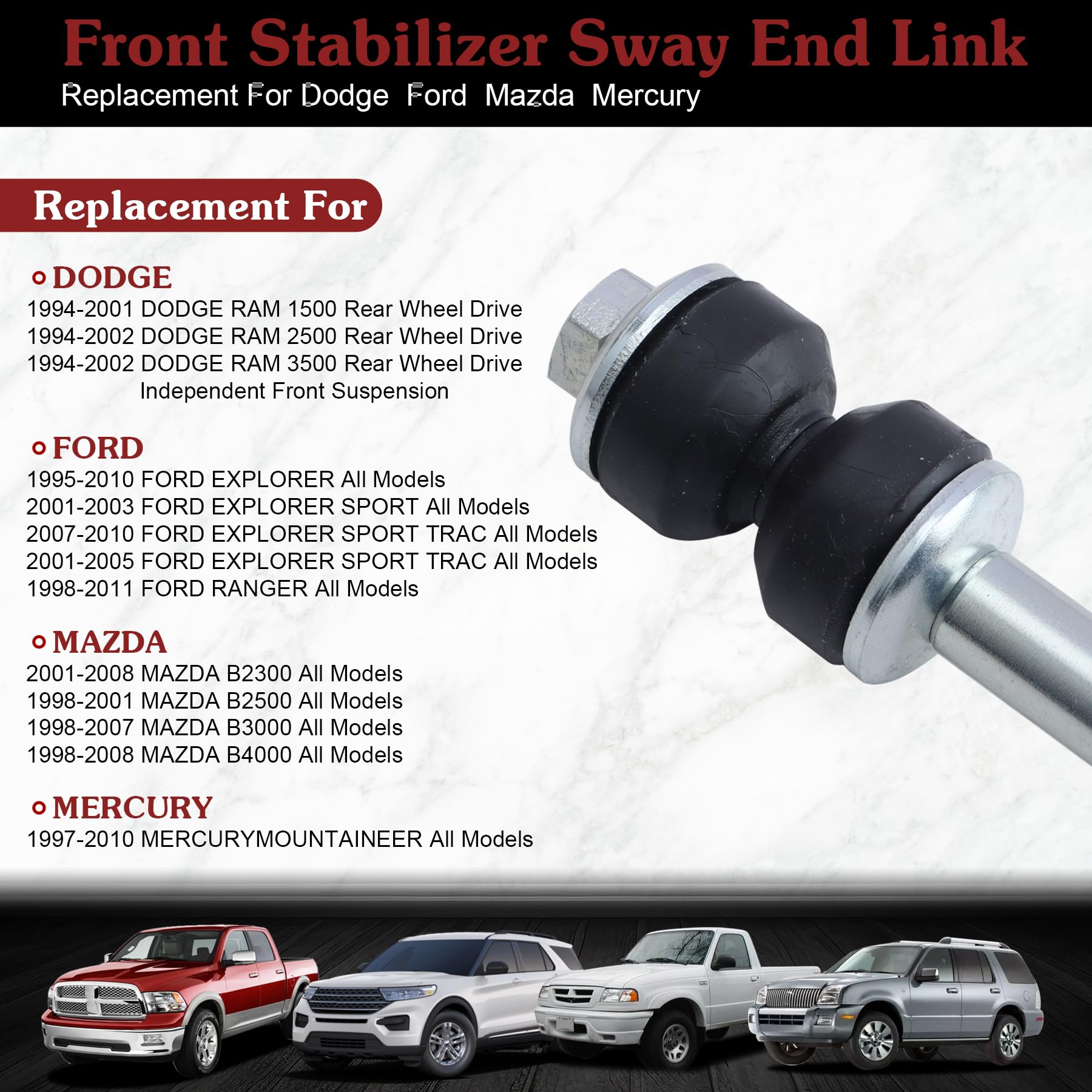 Stiueoav K7275 Sway Bar Link - Front Stabilizer End Link Compatible With 1994-2001 Dodge Ram 1500/2500/3500?1995-2010 Ford Explo