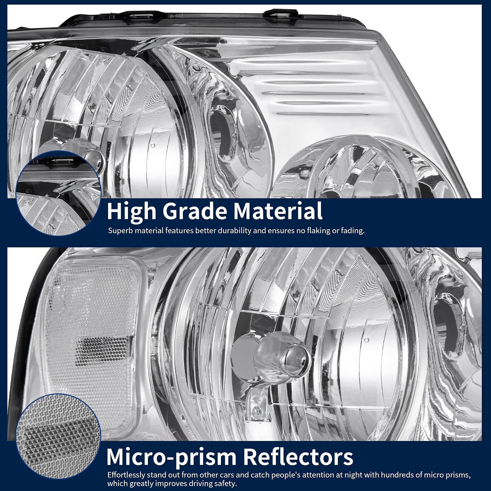 Autosaver88 Headlight Assembly Compatible With 2004 2005 2006 2007 2008 Ford F-150 Chrome Housing Clear Reflector Clear Lens Pas