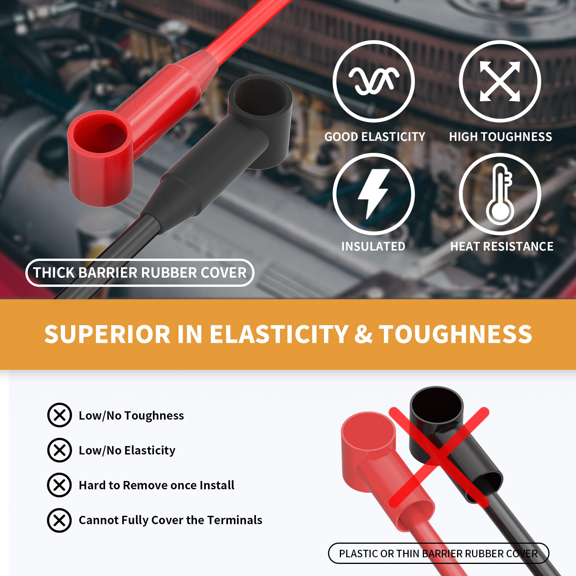 RVBOATPAT 10Pack Battery Terminal Cover for 1/4'',5/16'',3/8'' Battery Post, Silicone Stud Terminal Cover Protector Boot fit 4 t