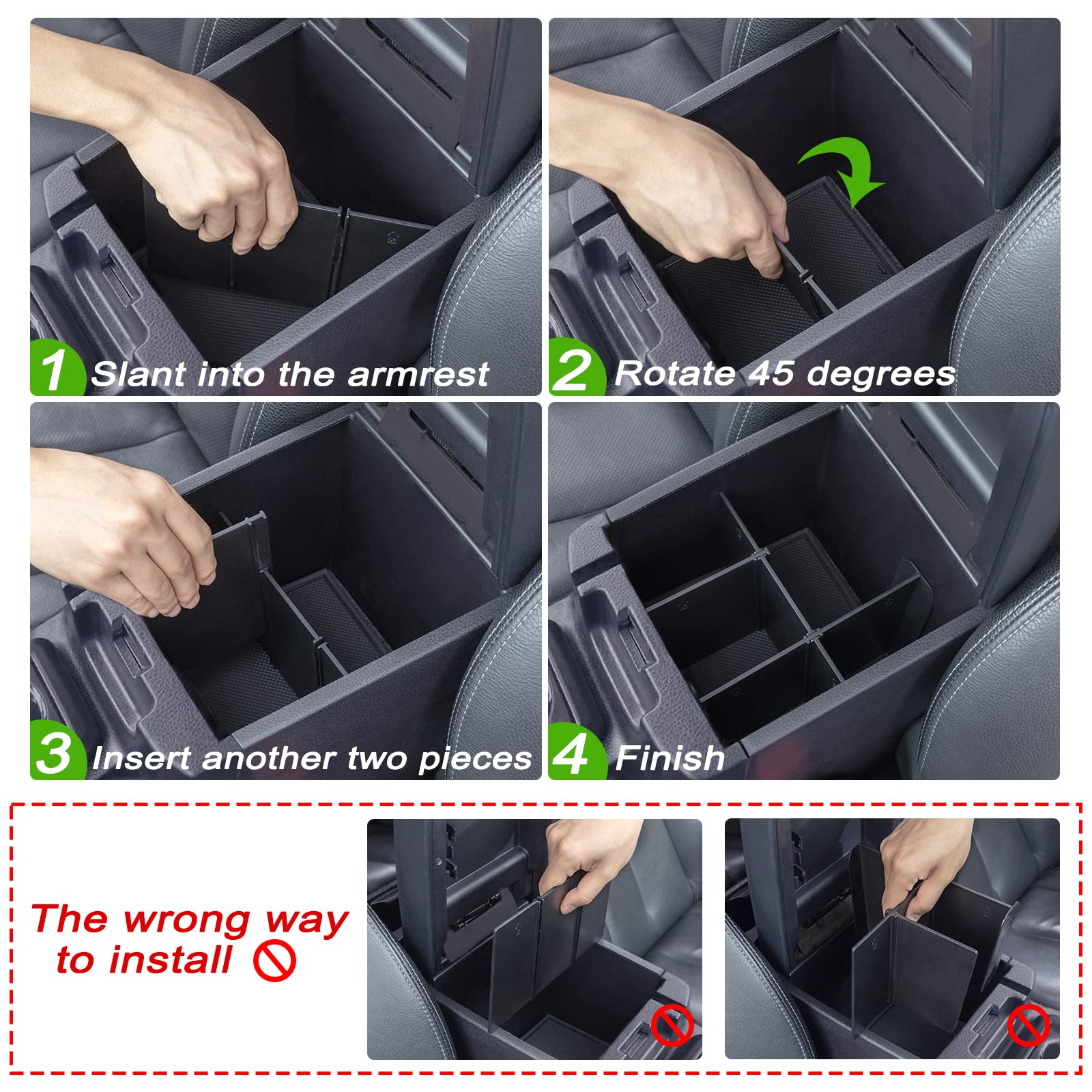 JKCOVER Center Console Dividers Organizer Compatible with Toyota Tacoma 2016-2021 2022 2023 Accessories,Insert Box ABS Secondary