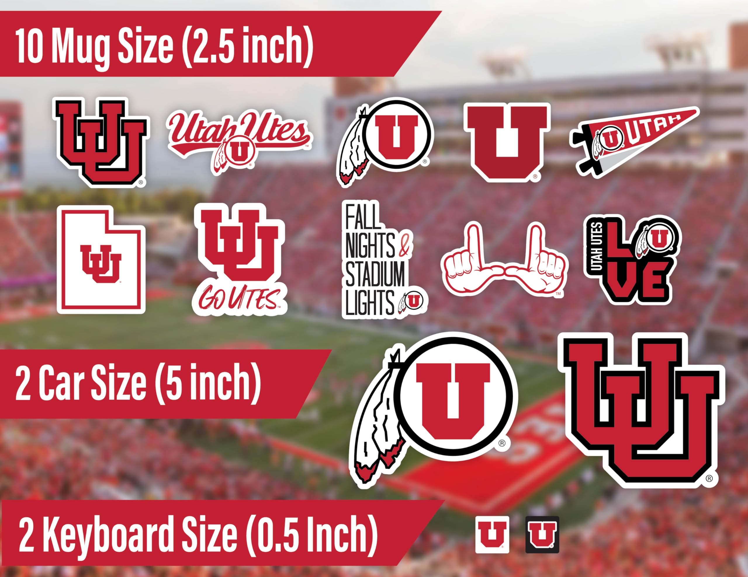 University Of Utah Stickers (14 Stickers) 2 Large 5'' For Car Windows 10 Medium 2.5'' For Water Bottles Laptops Phones 2 Mini Ke